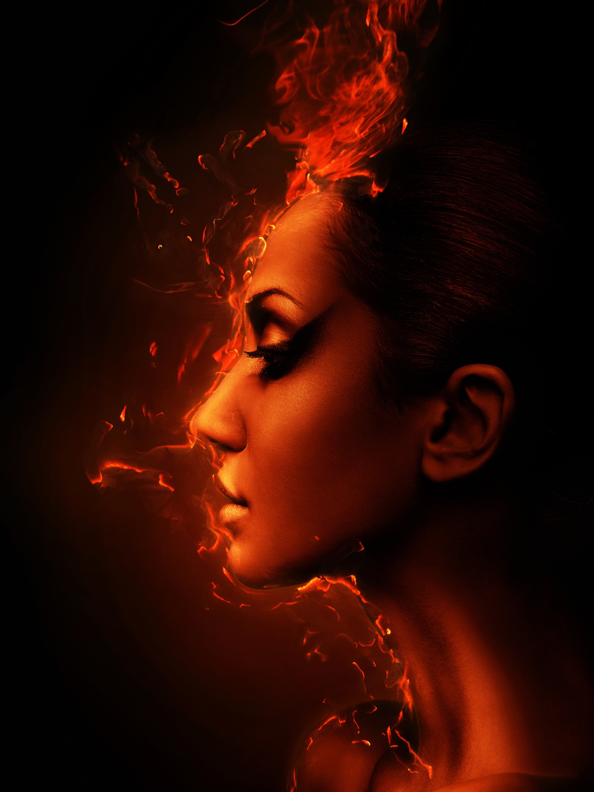 Leinwandbild Burn Flammen Lady im Feuer