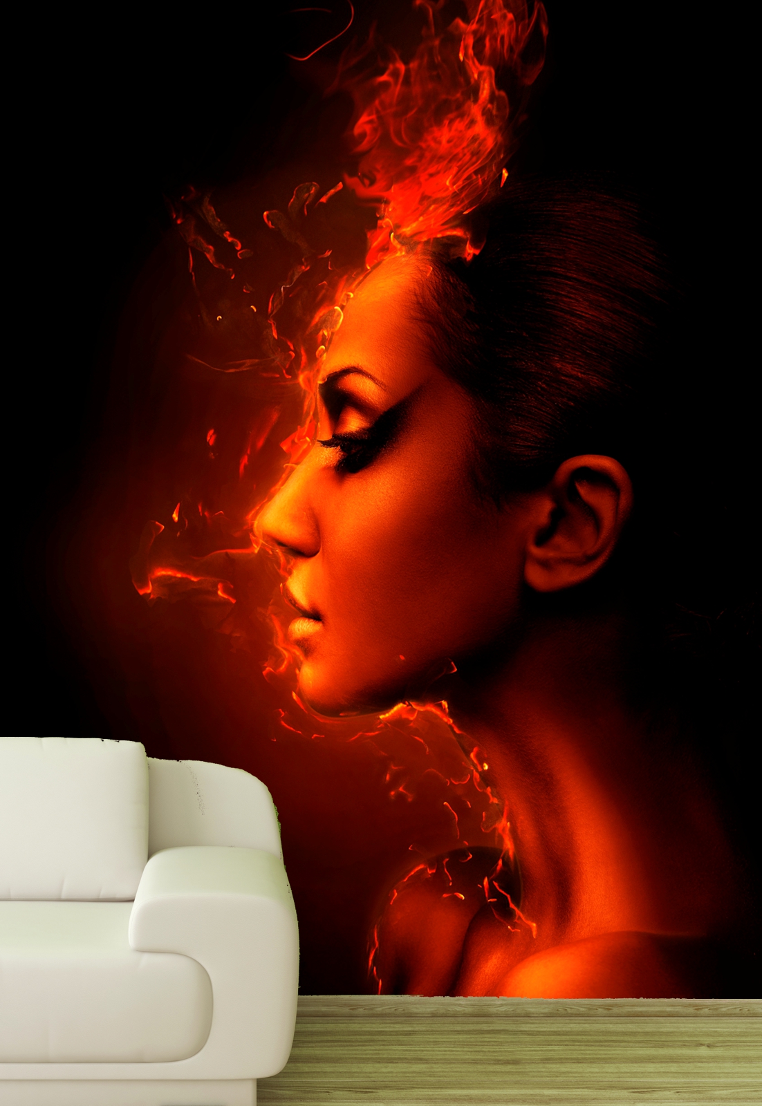 Vlies XXL Poster Fototapete Tapete Frau in Flammen