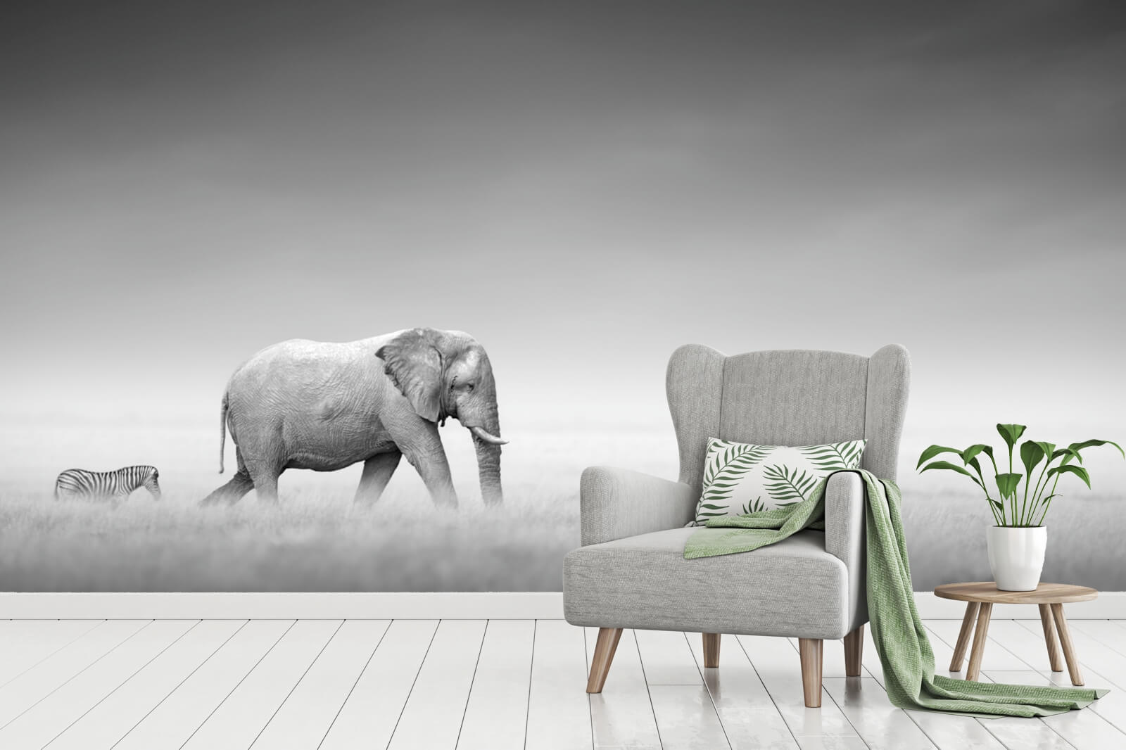 Vlies Tapete Poster Fototapete Panorama Wildnis Elefant Zebra