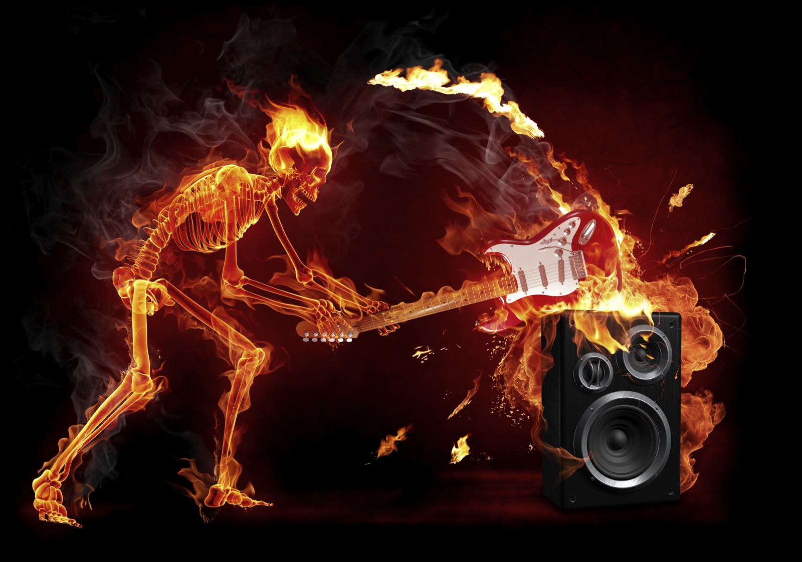 Vlies XXL Poster Fototapete Tapete Flammen Skelett Gitarre