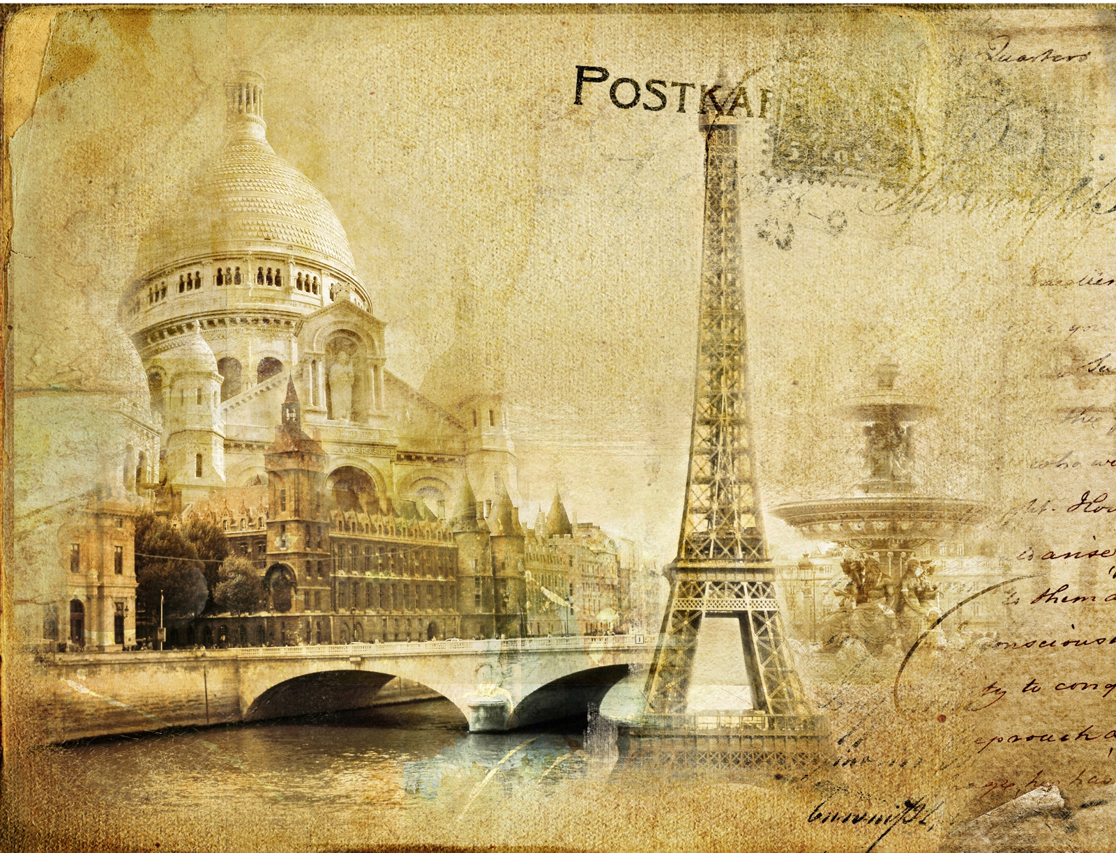 Leinwand Bild edel  Postkarte Paris Vintage
