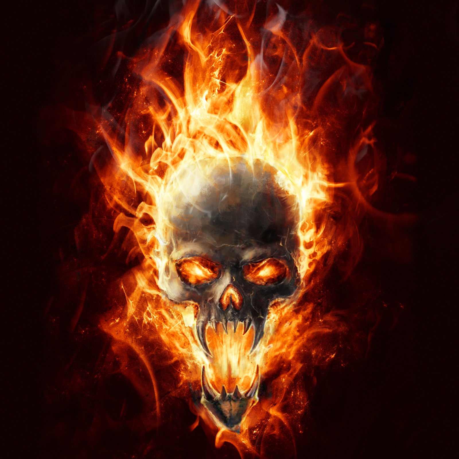 Beistelltisch Couchtisch mit Motiv Totenkopf  Hell Flammen