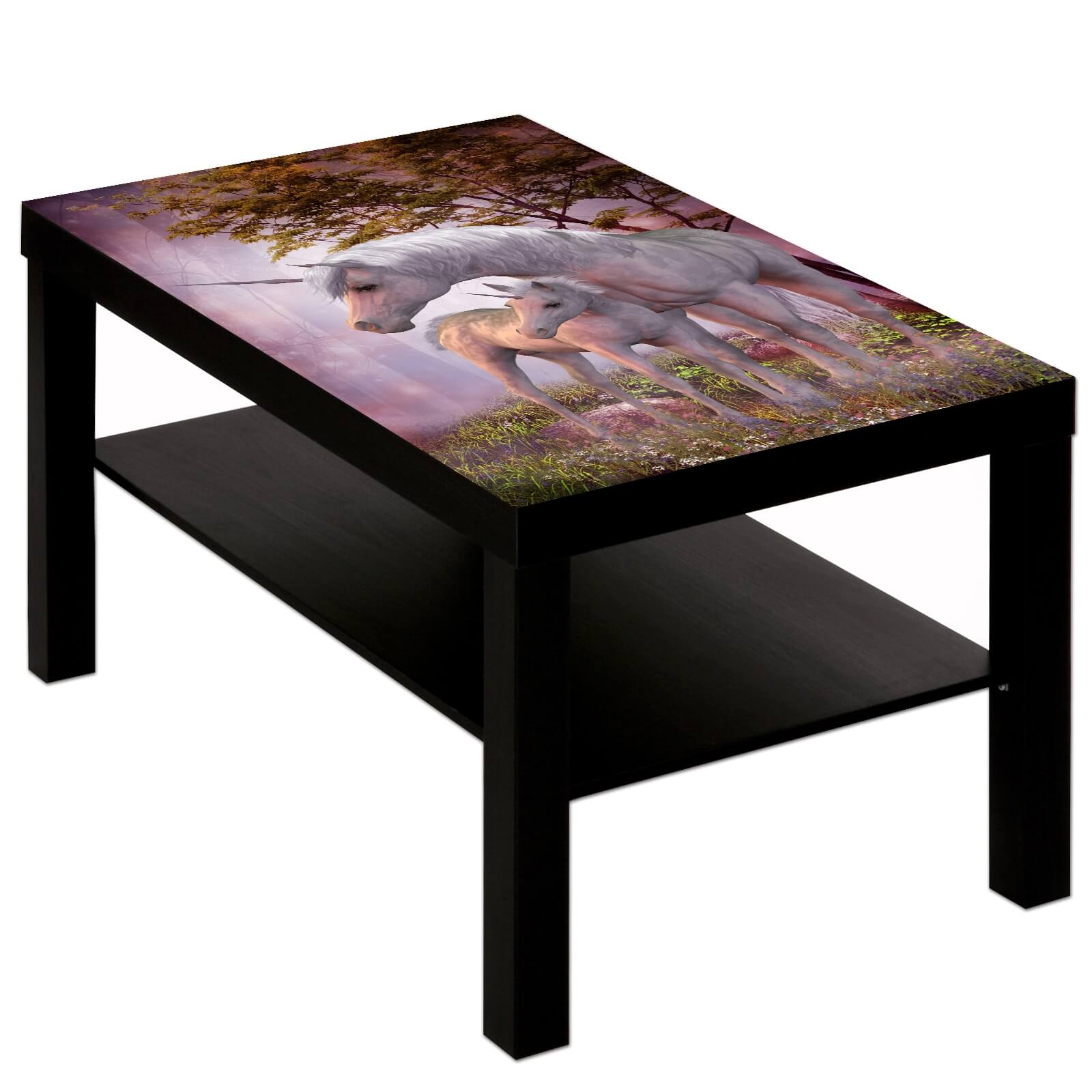 Couchtisch Tisch mit Motiv Bild Kinder Einhorn in lila