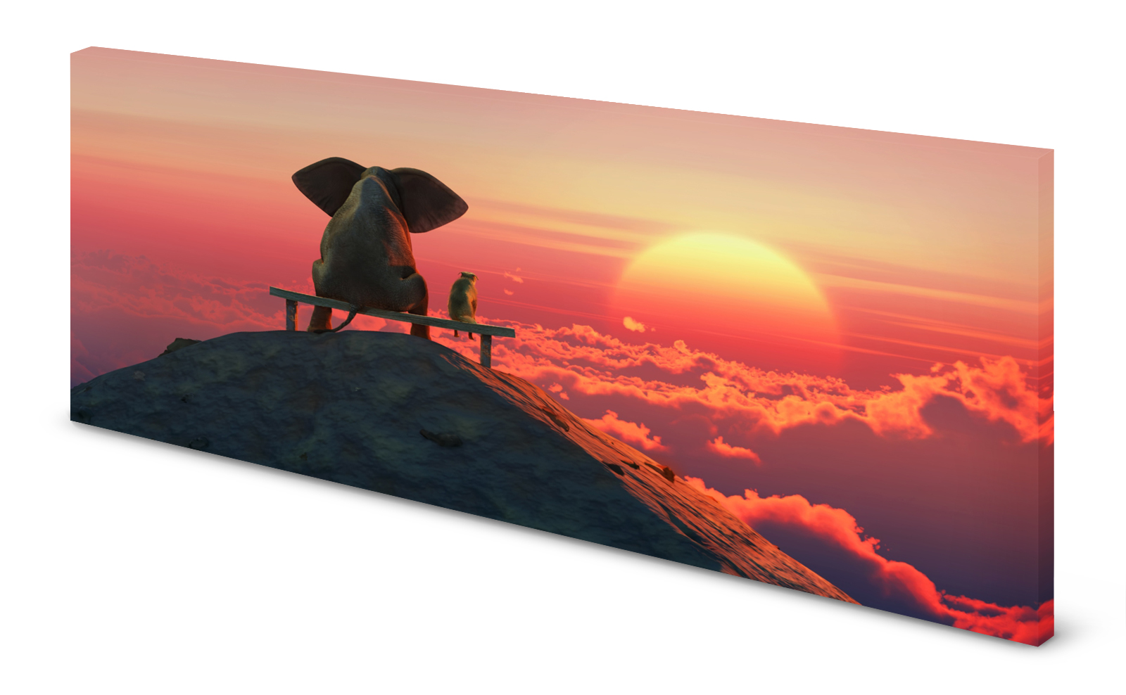 Magnettafel Pinnwand Bild Elefant Hund Freundschaft Sonnenaufgang gekantet