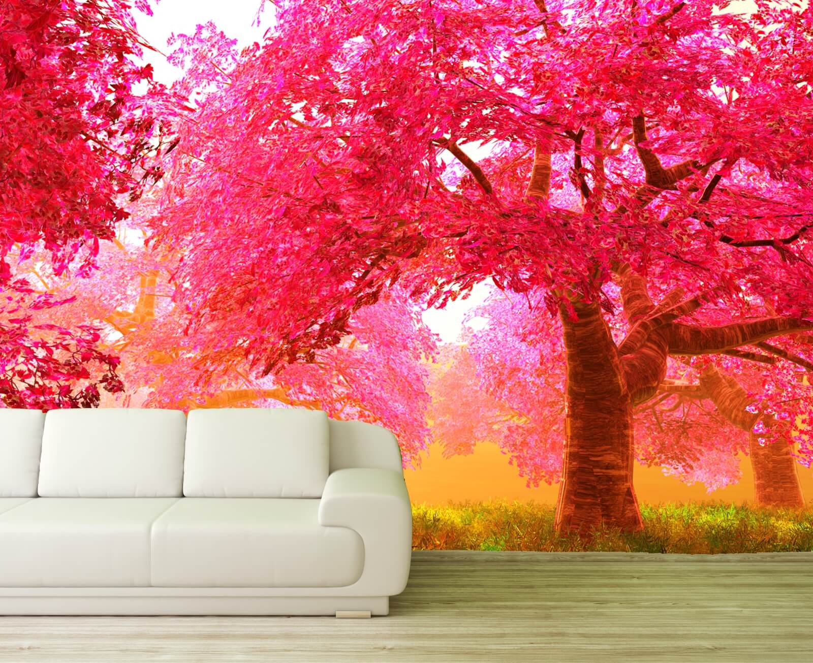 Vlies XXL-Poster Fototapete Natur & Blumen Wald pink rosa surreal