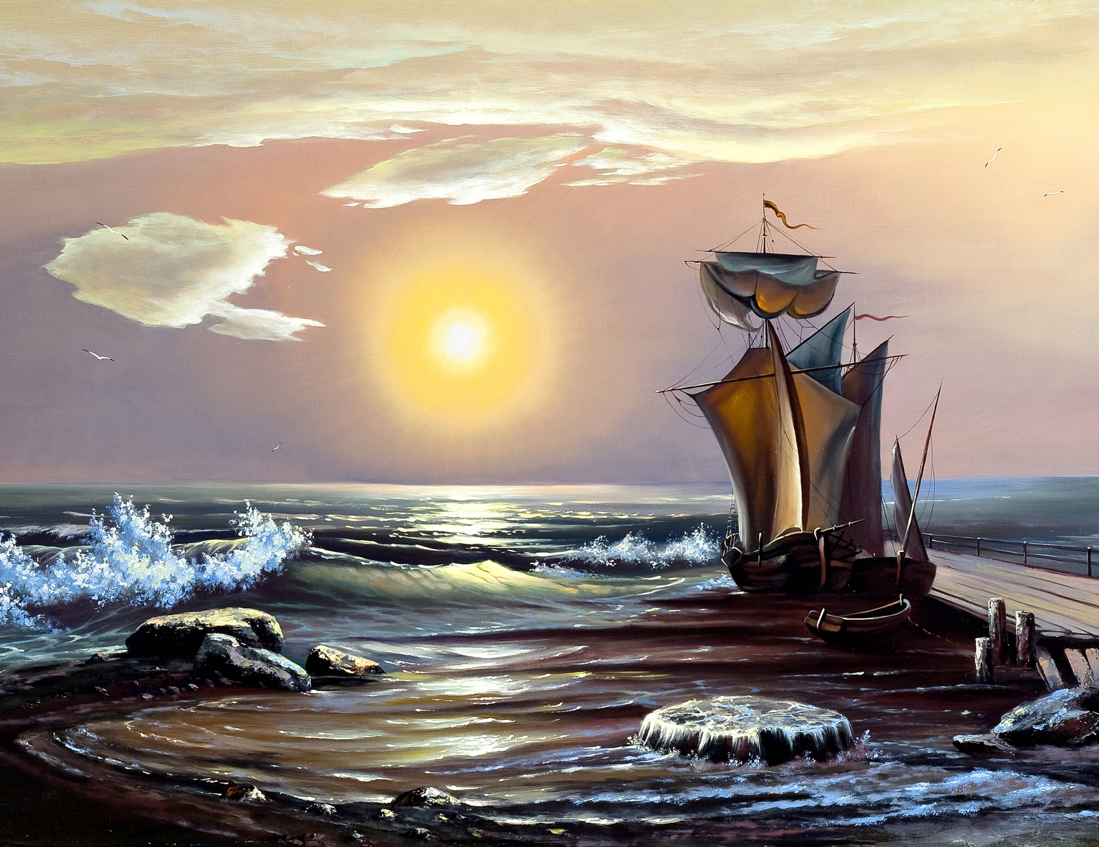 Leinwandbild Gemälde Segelschiff