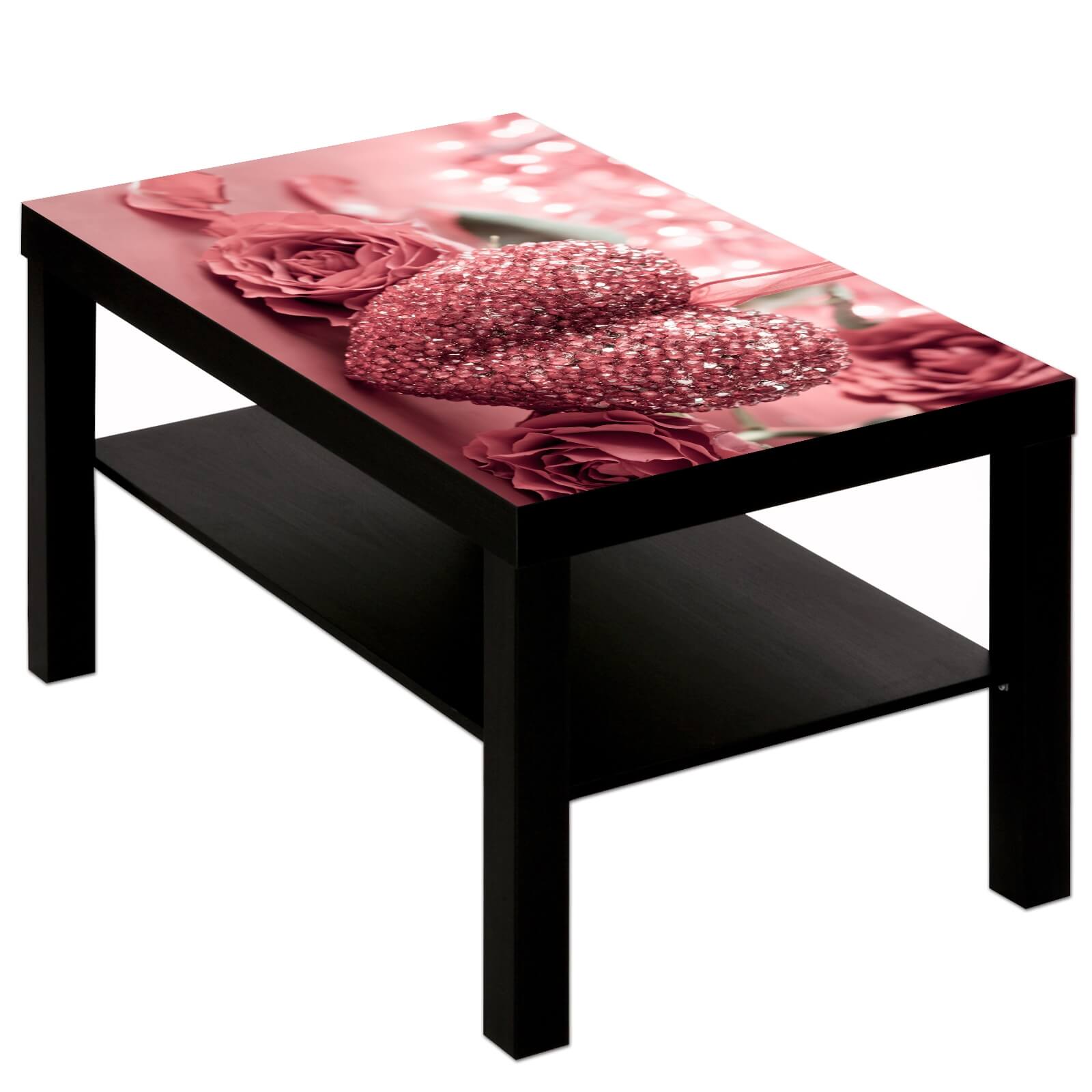 Couchtisch Tisch mit Motiv Bild Herz Glitzer Rose rosa
