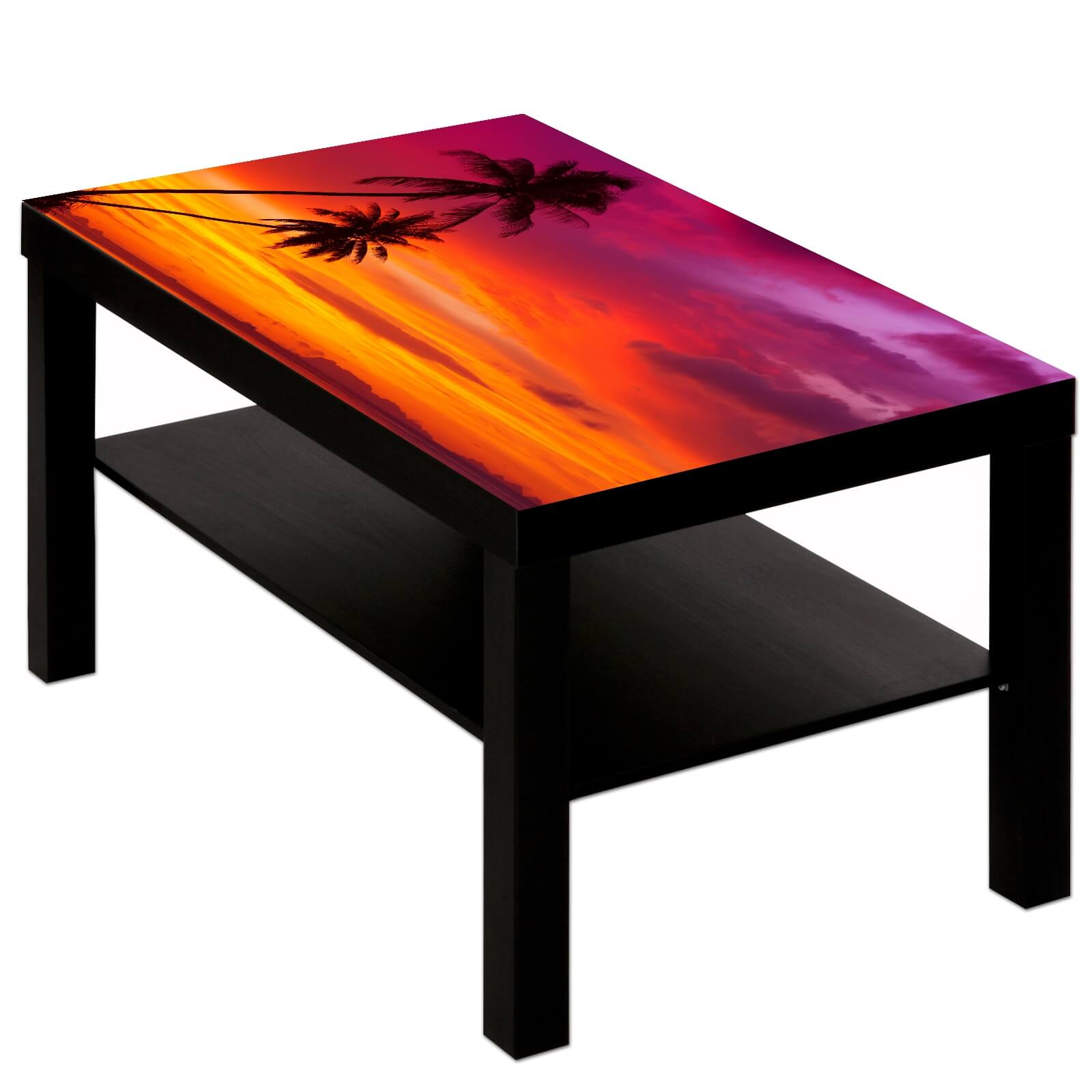 Couchtisch Tisch mit Motiv Bild Palmen Sonnenuntergang Strand