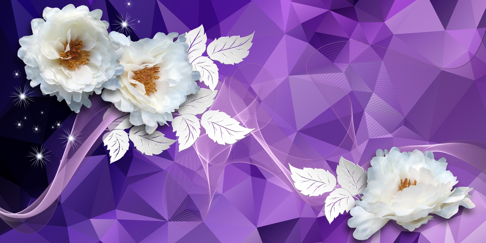 Vlies Tapete Fototapete 3D Effekt lila violett Blumen weiss