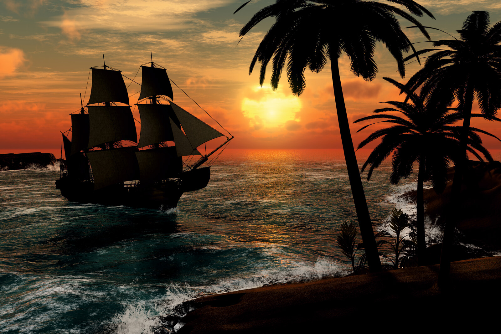 Vlies XXL-Poster Fototapete Natur Piratenschiff