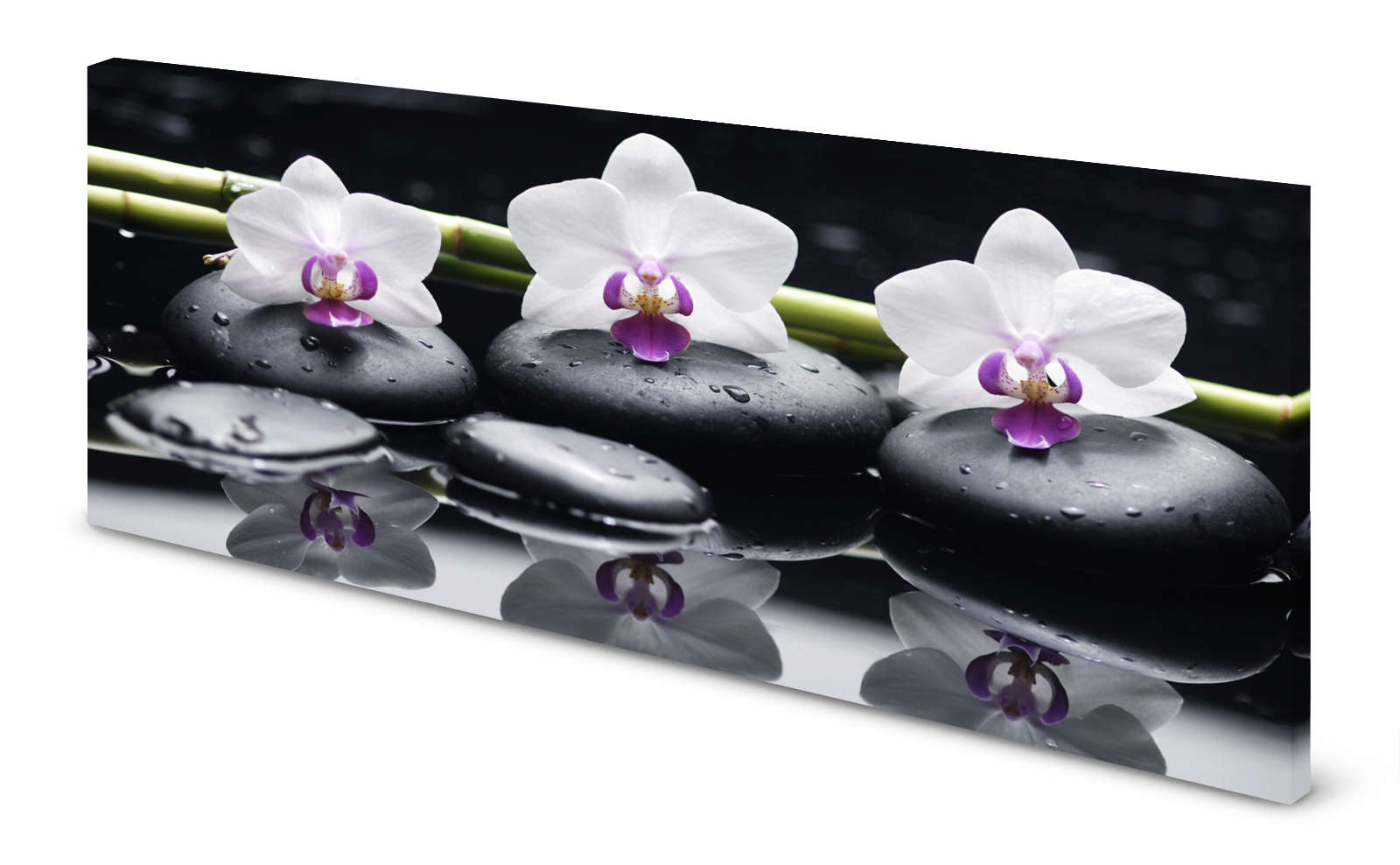 Magnettafel Pinnwand Bild schwarze Steine Orchideen Zen gekantet