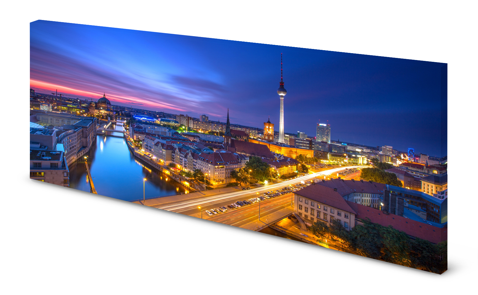 Magnettafel Pinnwand Bild Berlin Skyline Nacht gekantet