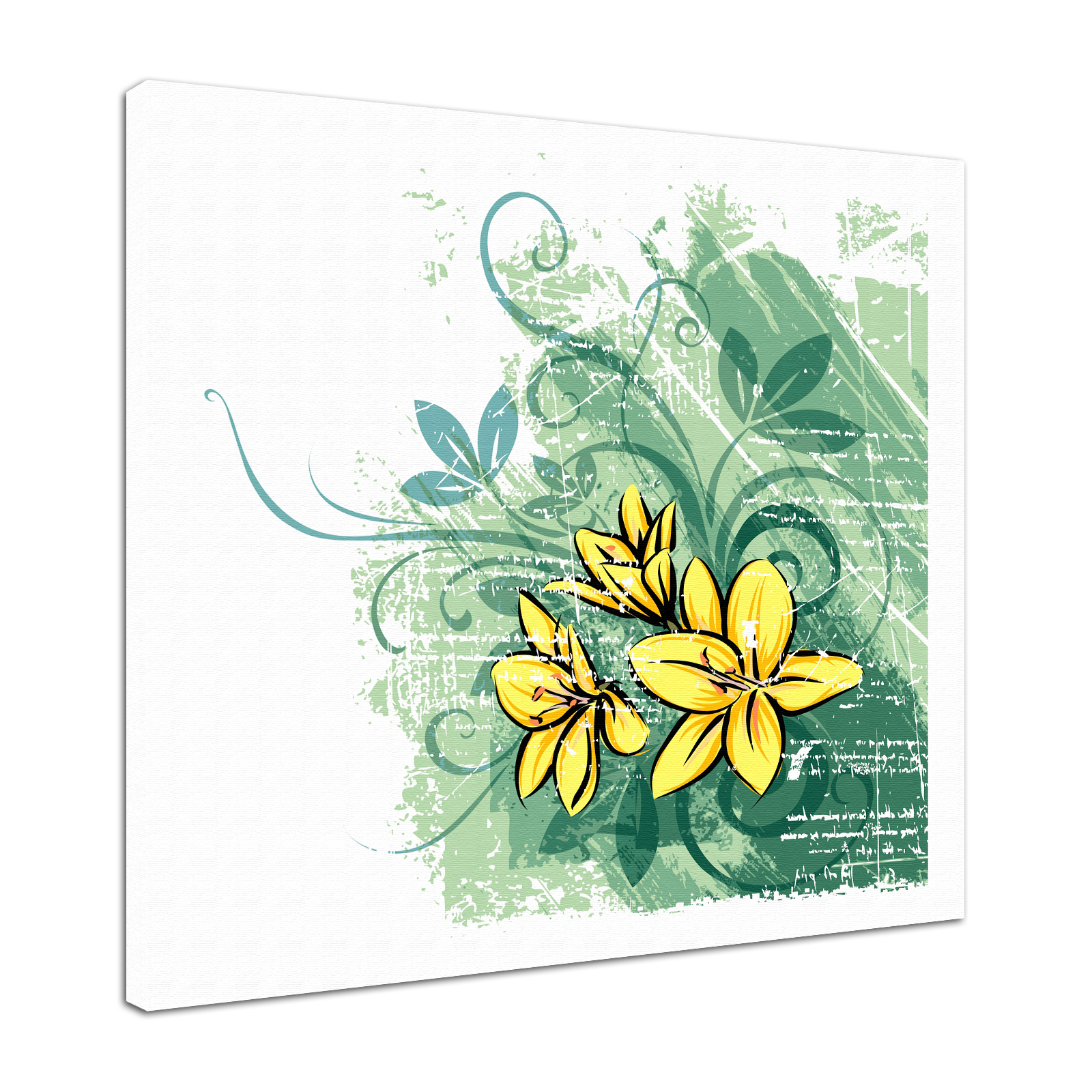Leinwandbild Bild Wandbild Natur & Blumen Zeichnung modern in gelb und grün