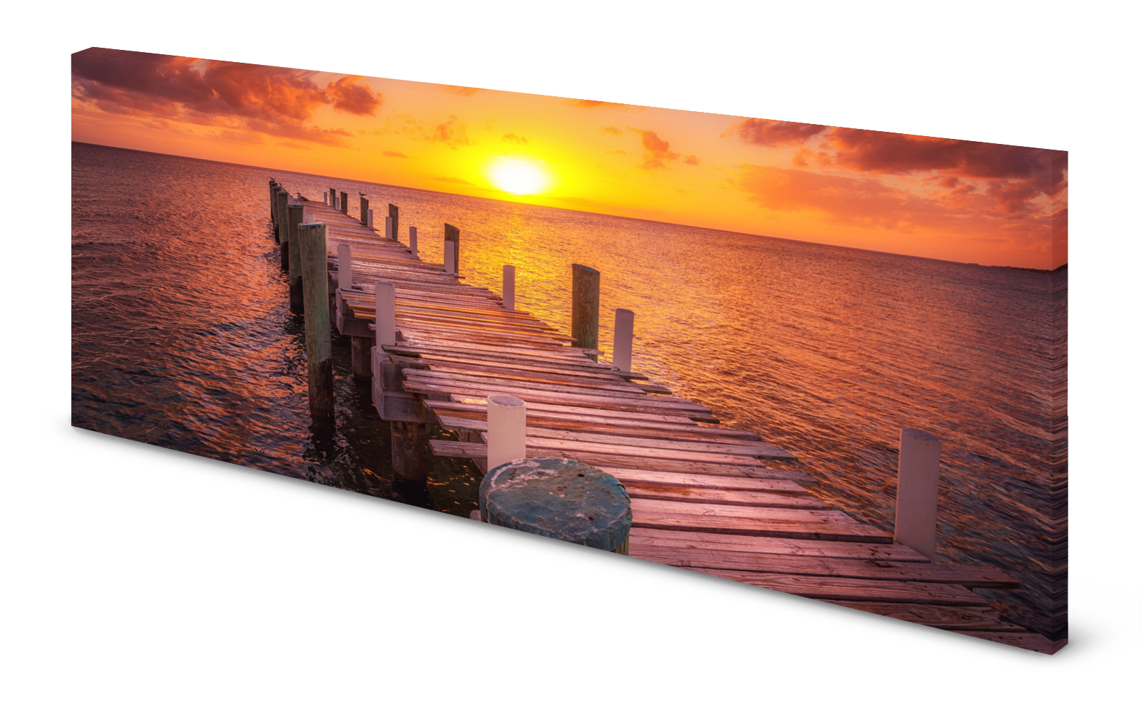 Magnettafel Pinnwand Bild Sonnenaufgang Morgenrot Meer Steg gekantet
