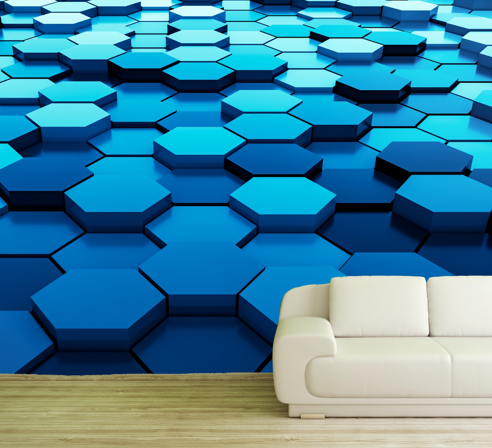 Vlies Tapete Fototapete 3D Effekt Muster Waben blau sechseck