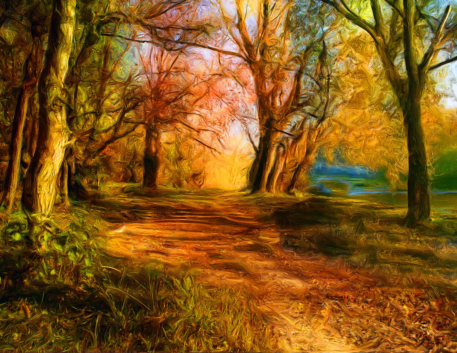 Leinwandbild Gemälde Wald in Herbsttönen