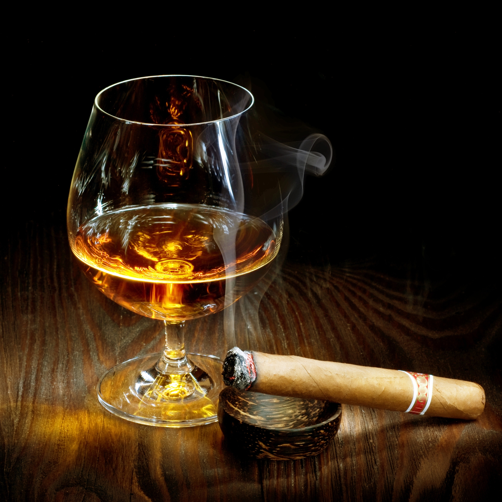 Beistelltisch Couchtisch mit Motiv Cognac und Zigarre