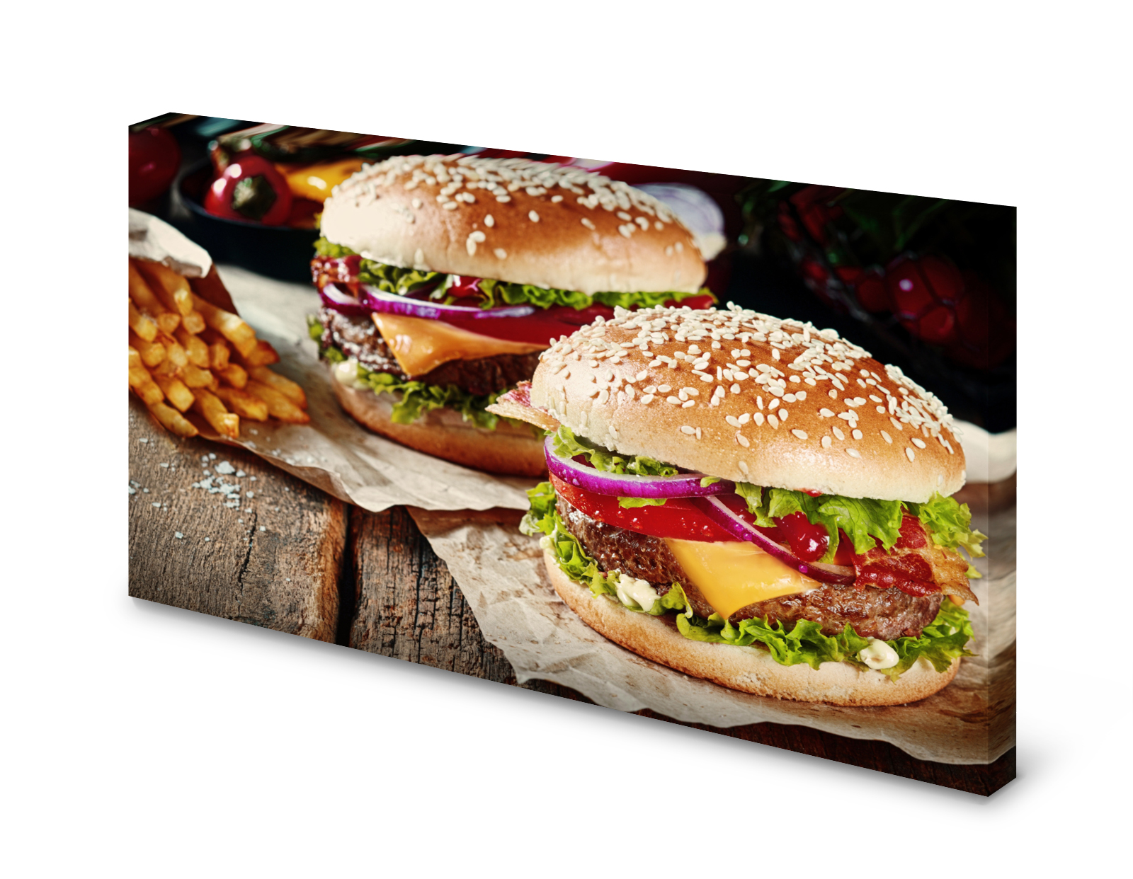 Magnettafel Pinnwand Bild Burger Hamburger Pommes Food