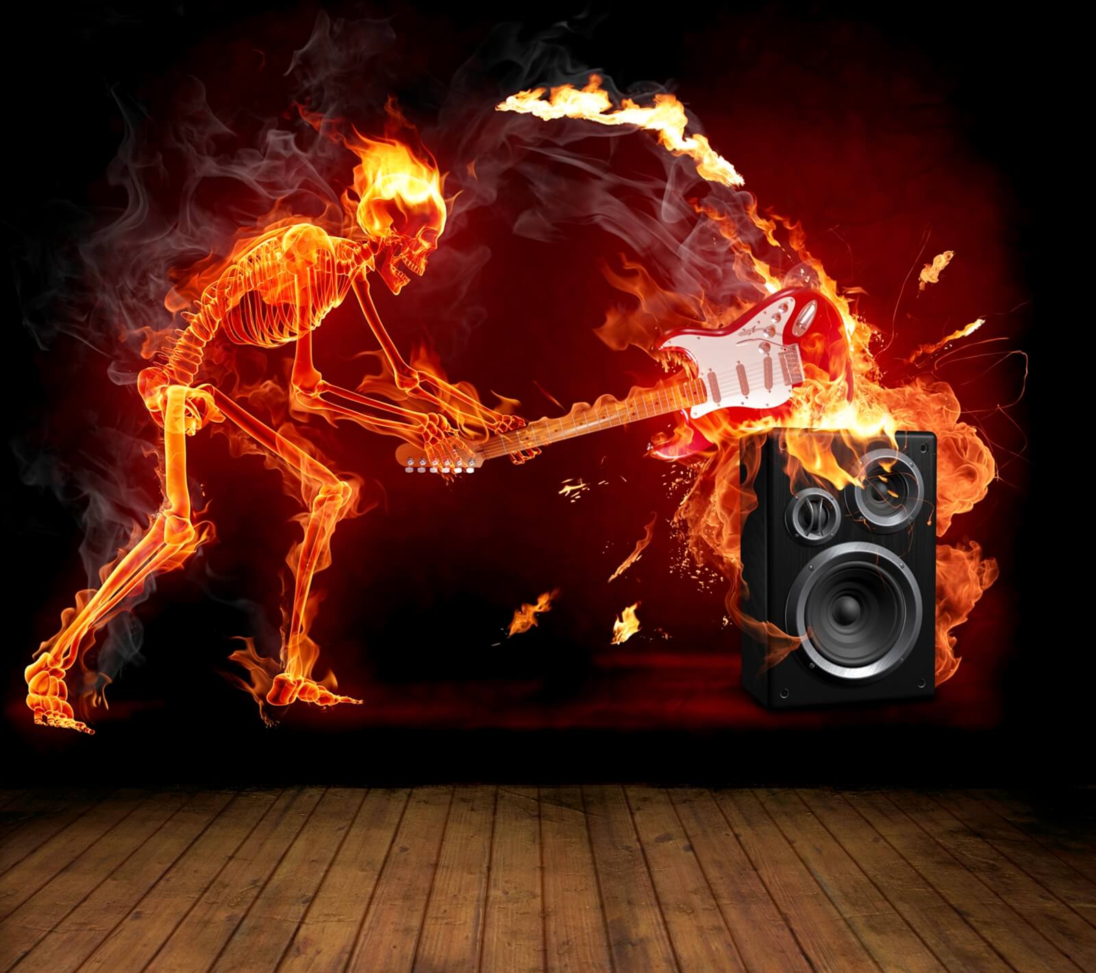Vlies XXL Poster Fototapete Tapete Flammen Skelett Gitarre