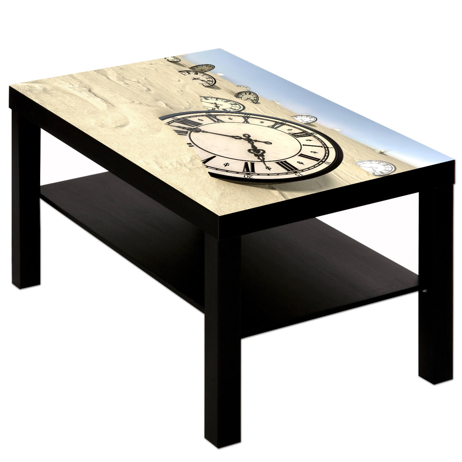 Couchtisch Tisch mit Motiv Bild Retro Antik Uhr im Sand