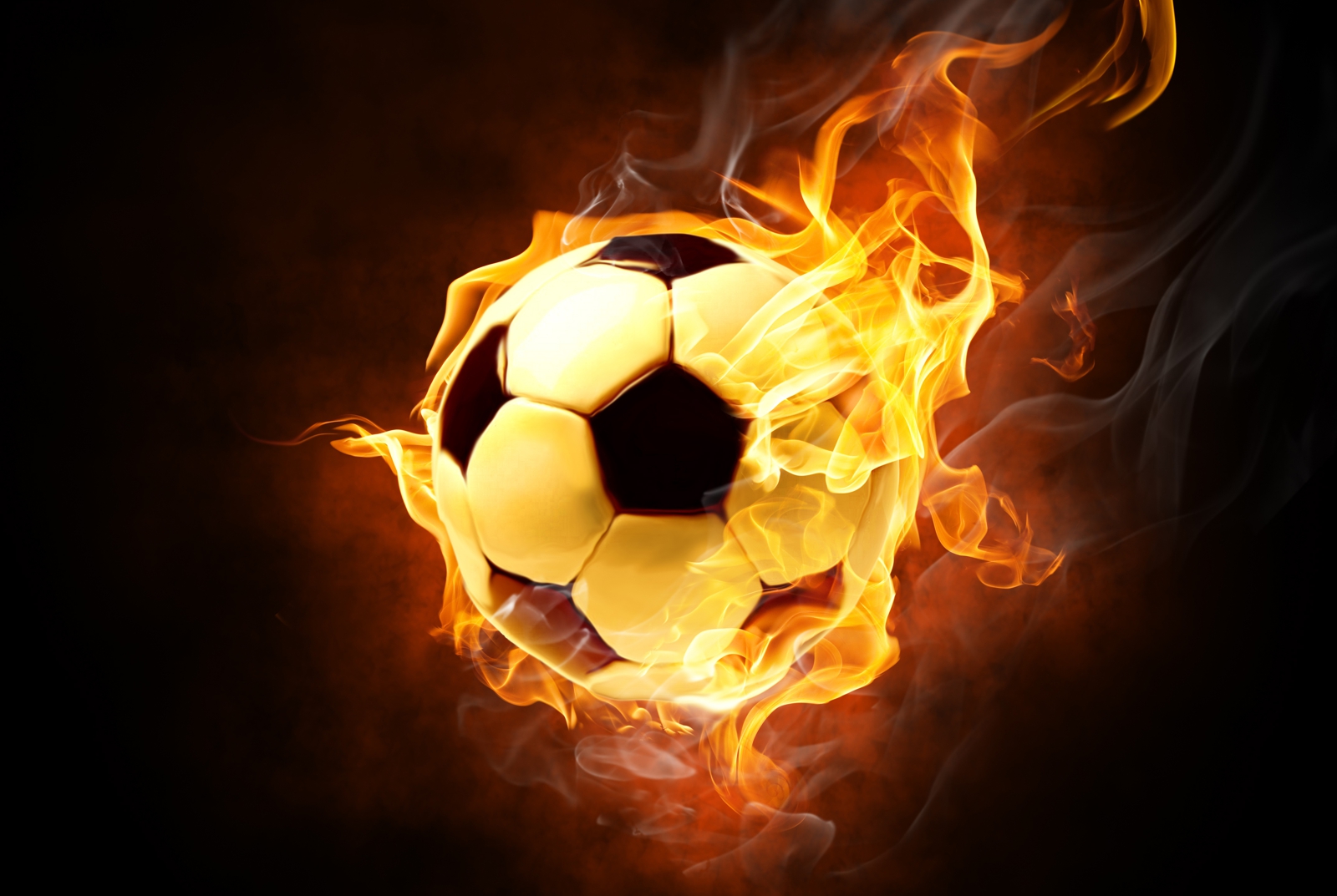 Couchtisch mit Motiv Fußball in Flammen