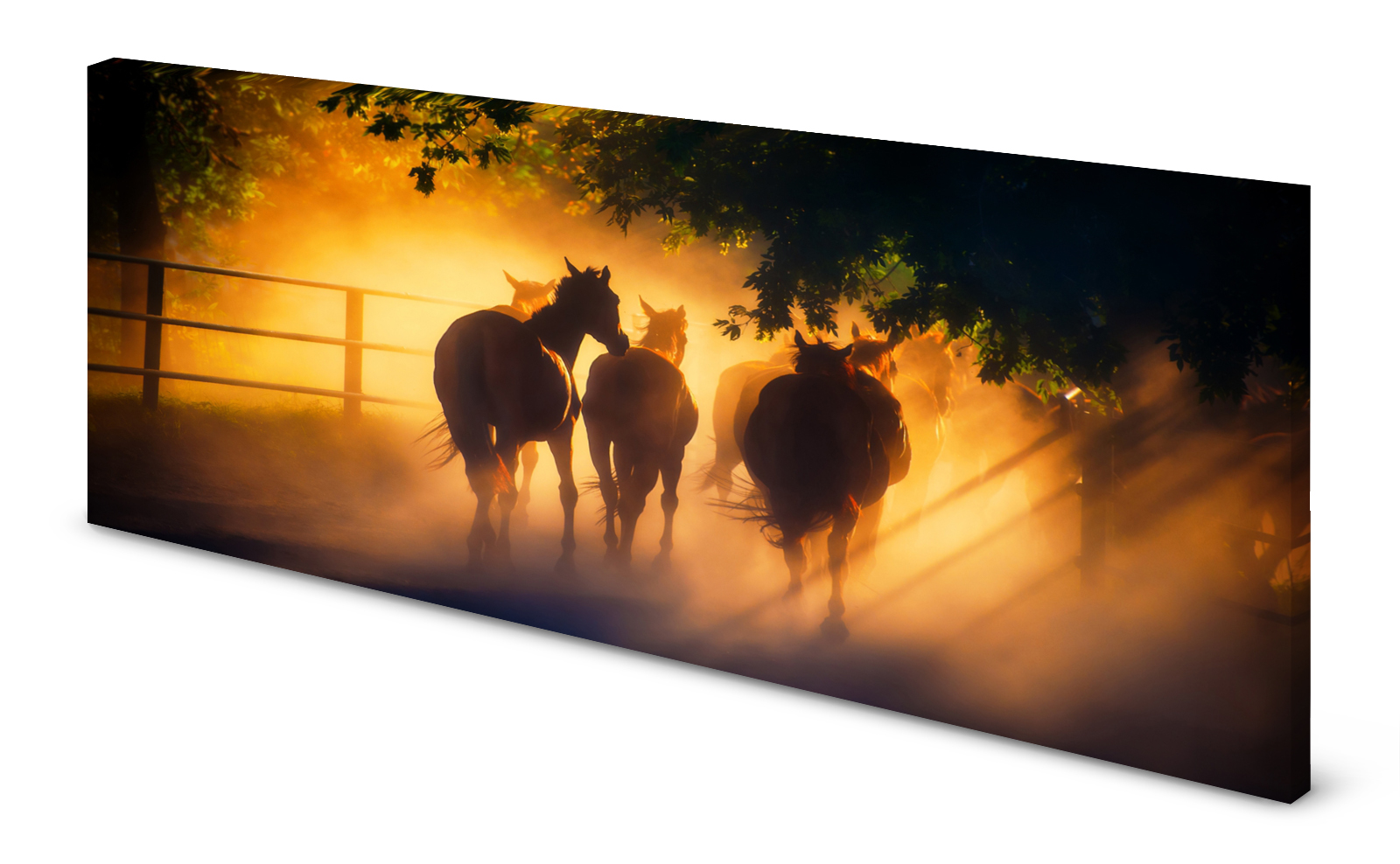 Magnettafel Pinnwand Bild Pferde Sonnenuntergang Staub gekantet