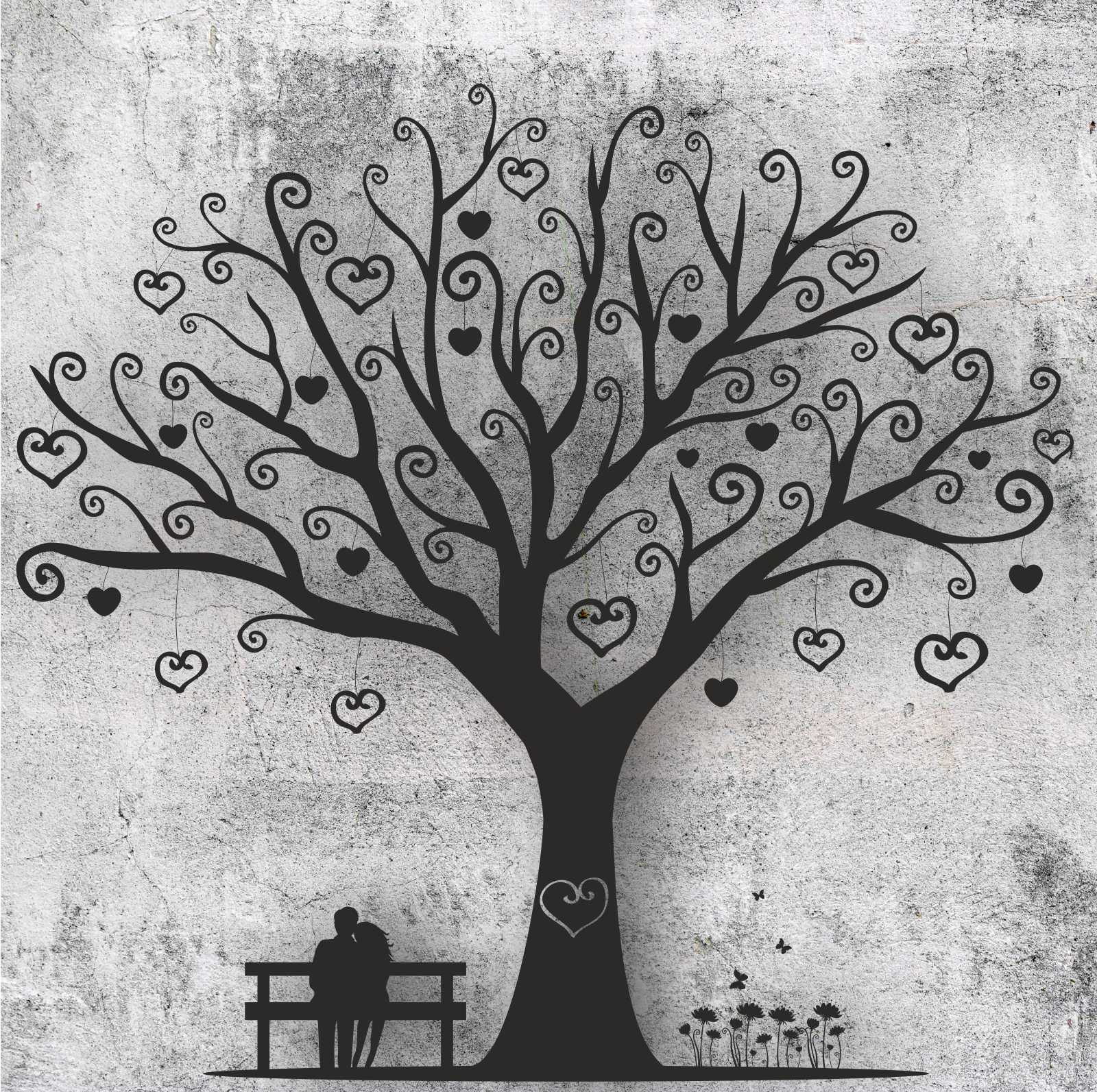 Vlies Tapete Betonoptik Poster Fototapete Tribal Love Heart Tree