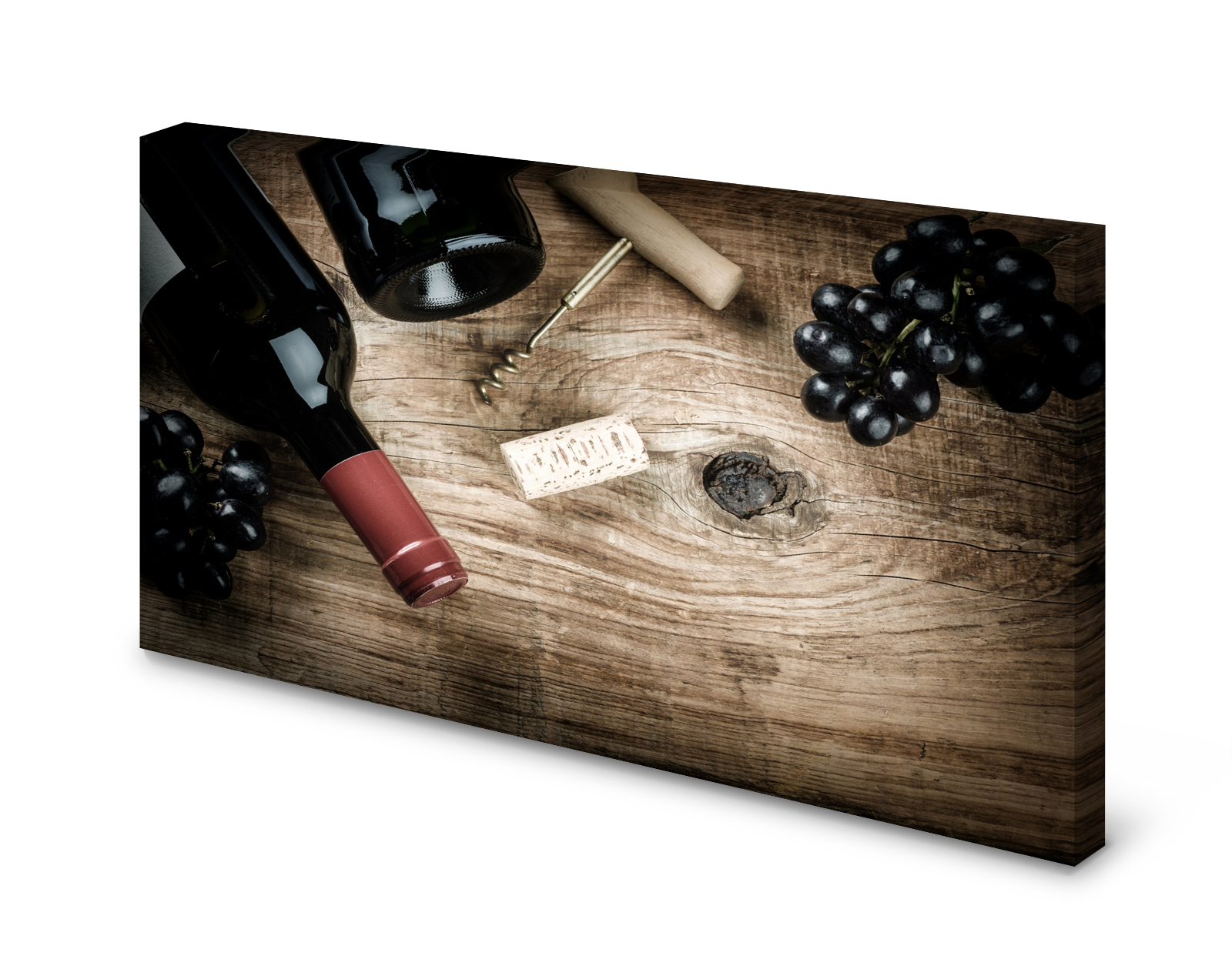 Magnettafel Pinnwand Bild Wein Weintrauben Korkenzieher Holz gekantet