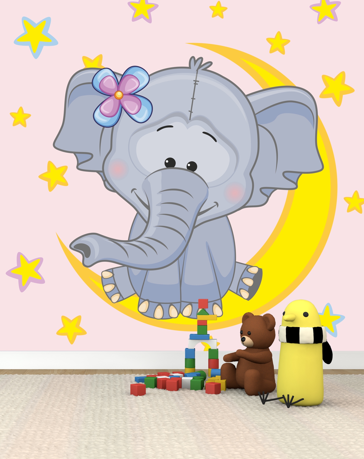 Vlies Tapete Poster Fototapete Kinderzimmer Elefant rosa Sterne