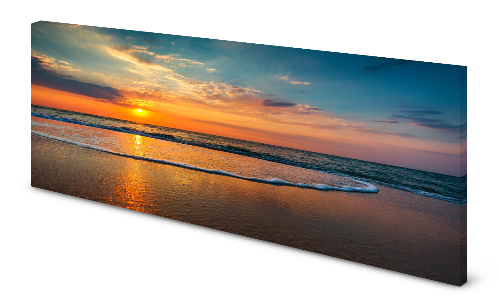 Magnettafel Pinnwand Bild Strand Sonnenuntergang Wasser Wellen gekantet