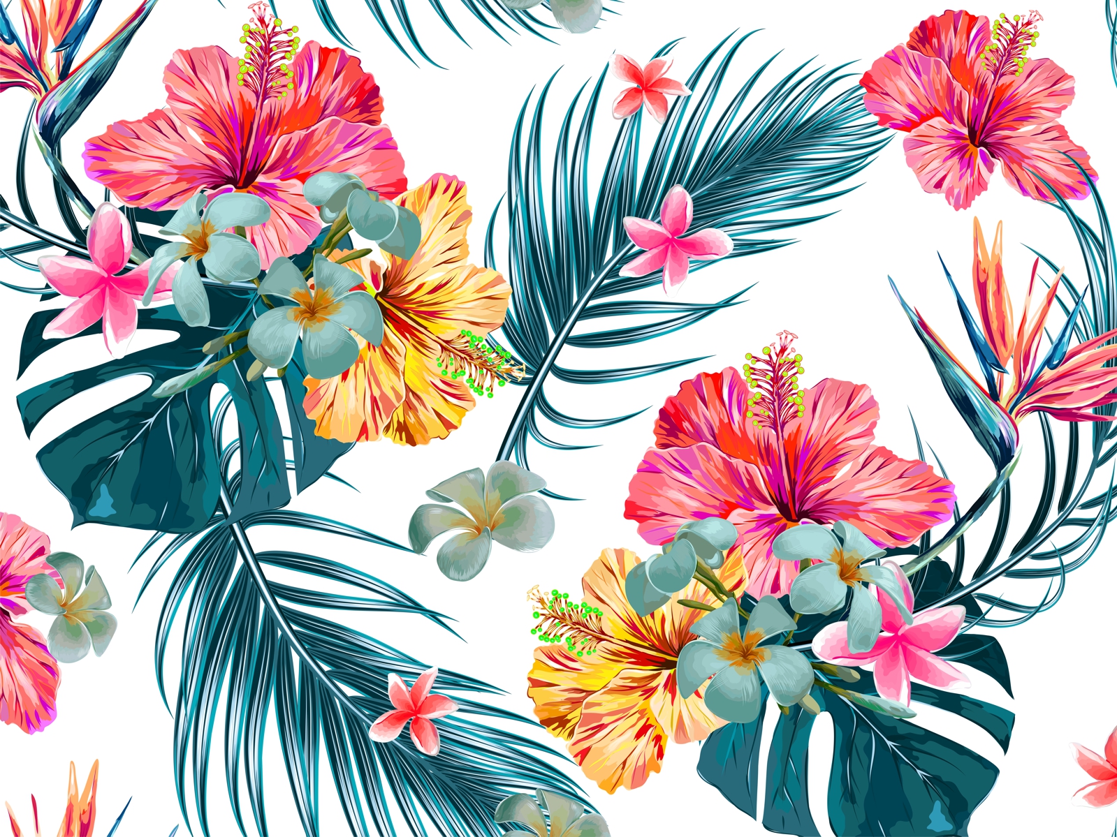 Vlies Tapete Poster Fototapete Muster Blumen Tropen Palmenblätter