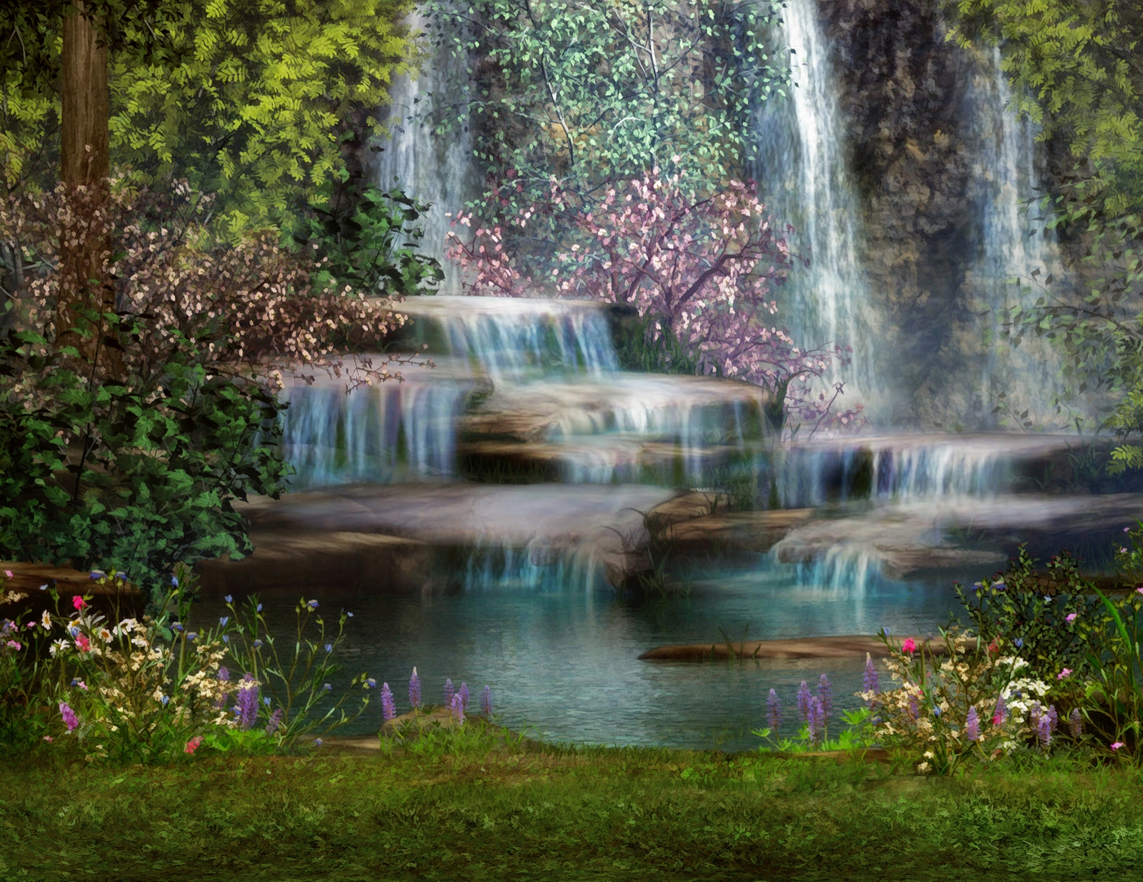 Leinwand Bild edel Fantasy Natur Wasserfall