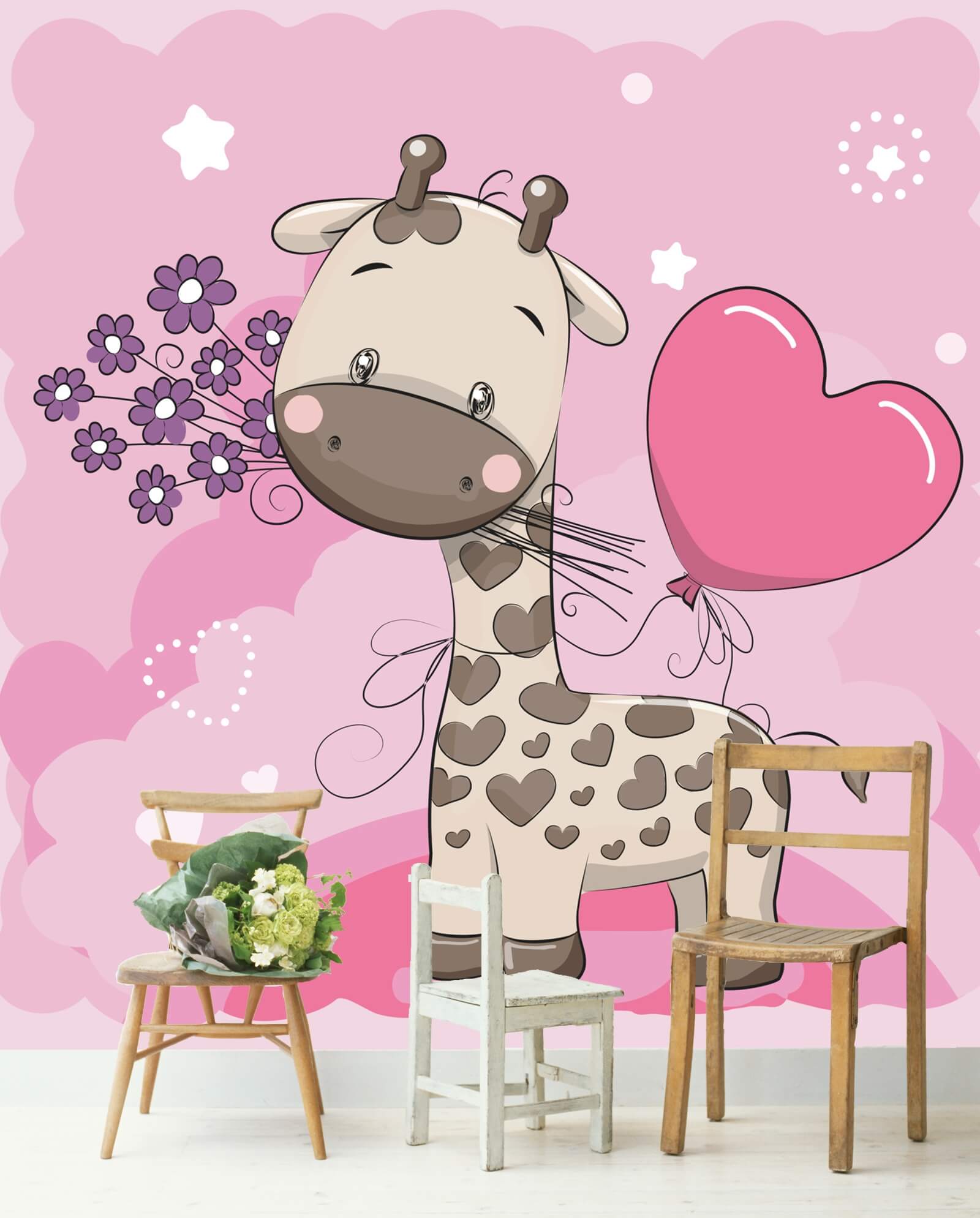 Vlies Tapete Poster Fototapete Kinderzimmer Giraffe rosa lila