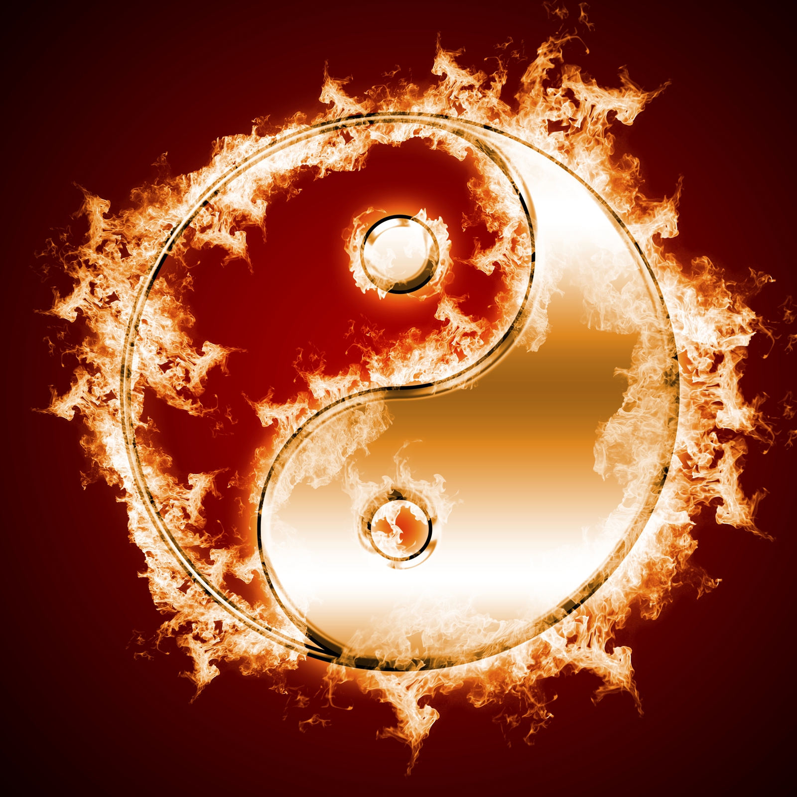Beistelltisch Couchtisch mit Motiv Yin und Yang in Flammen