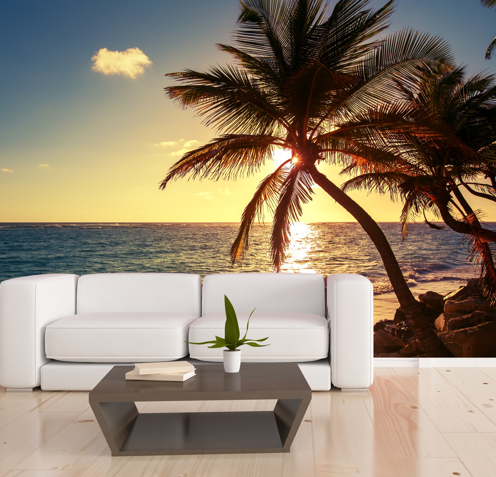 XXL Poster Fototapete Tapete Vlies Natur Karibik Palmen im Sonnenuntergang
