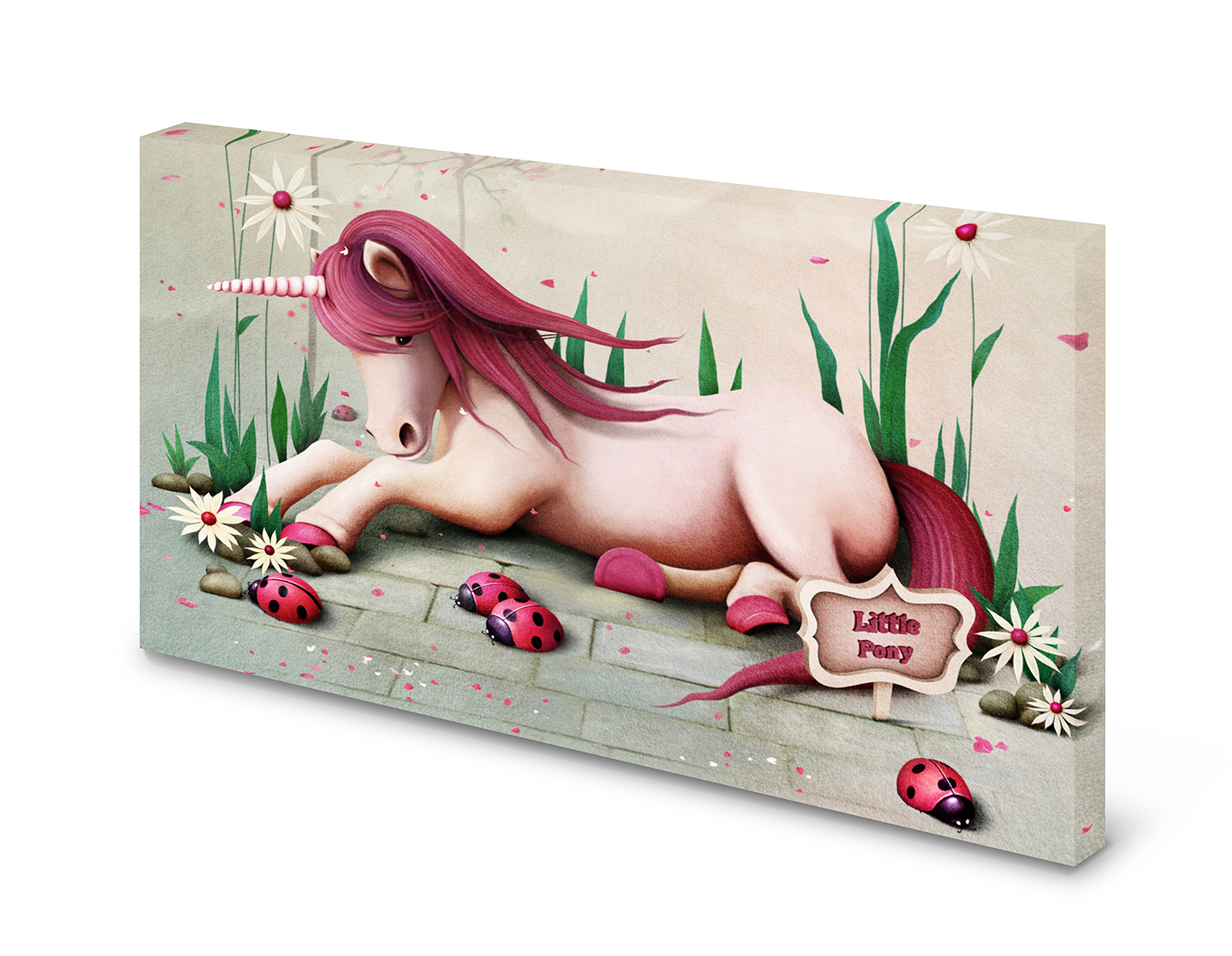 Magnettafel Pinnwand Bild   Einhorn Blumen rosa XXL gekantet