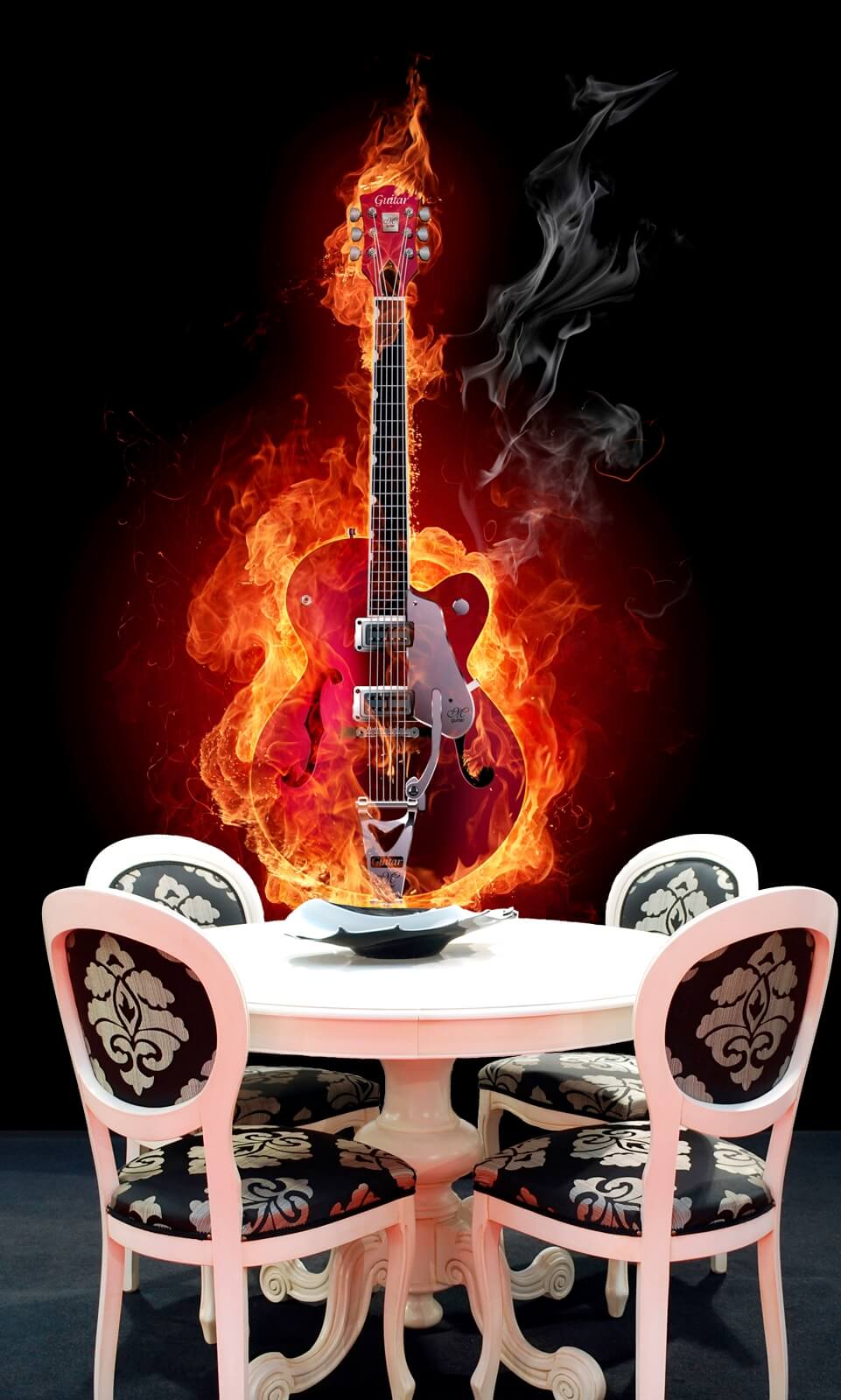 Vlies XXL Poster Fototapete Tapete Flammen Gitarre schwarz