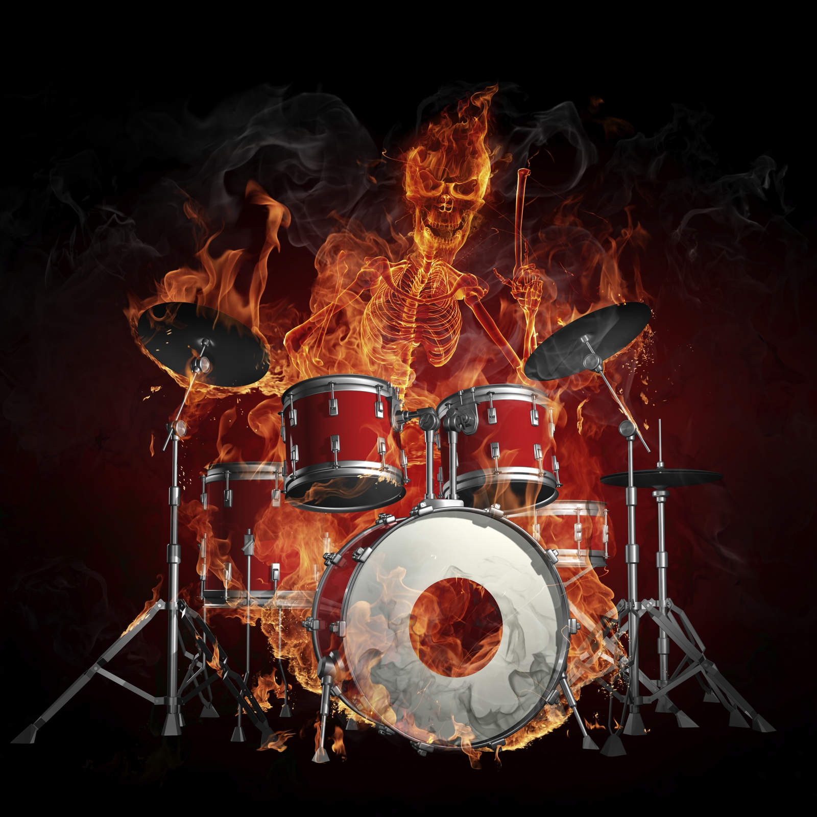 Leinwandbild Burn Brennendes Skelett mit Schlagzeug