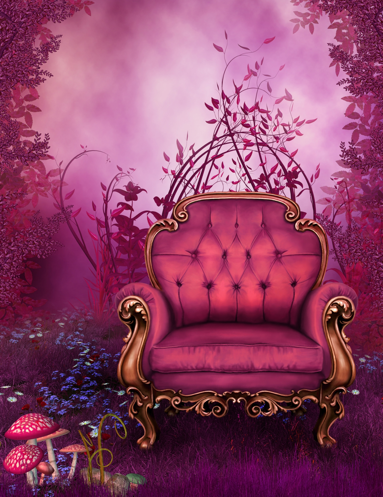 Leinwand Bild edel Fantasy Märchensessel in pink