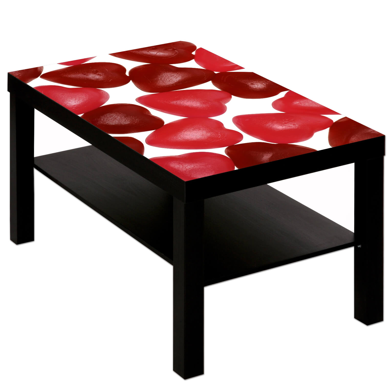 Couchtisch Tisch mit Motiv Bild Herz aus Weingummi in rot