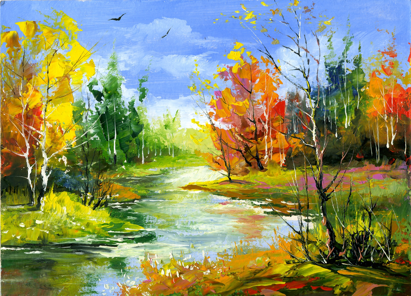 Leinwandbild Gemälde Herbstwald
