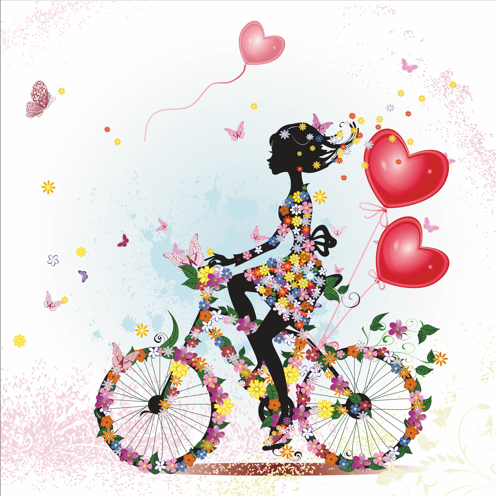 Beistelltisch Couchtisch mit Motiv Romantik Blumenmädchen auf dem Fahrrad