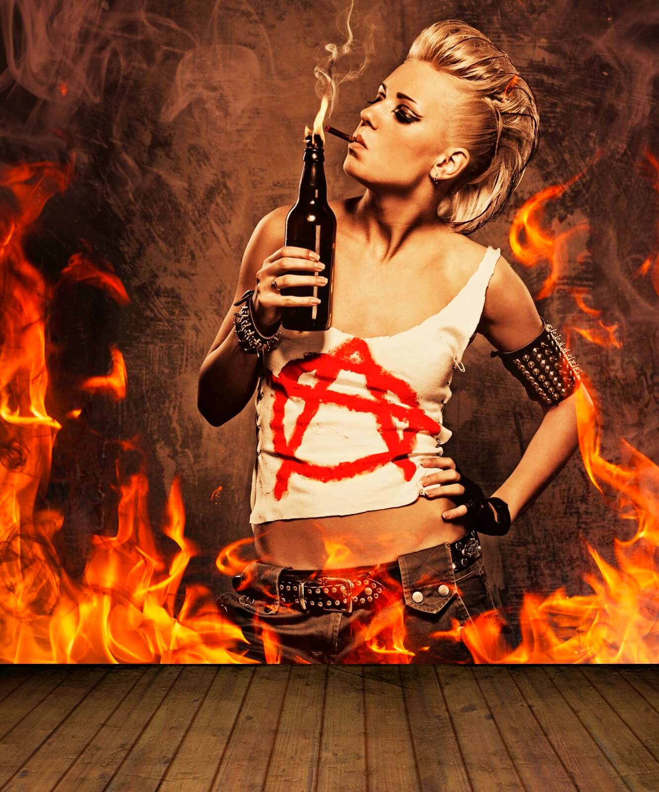 Vlies XXL Poster Fototapete Tapete Flammen Burn Anarchie
