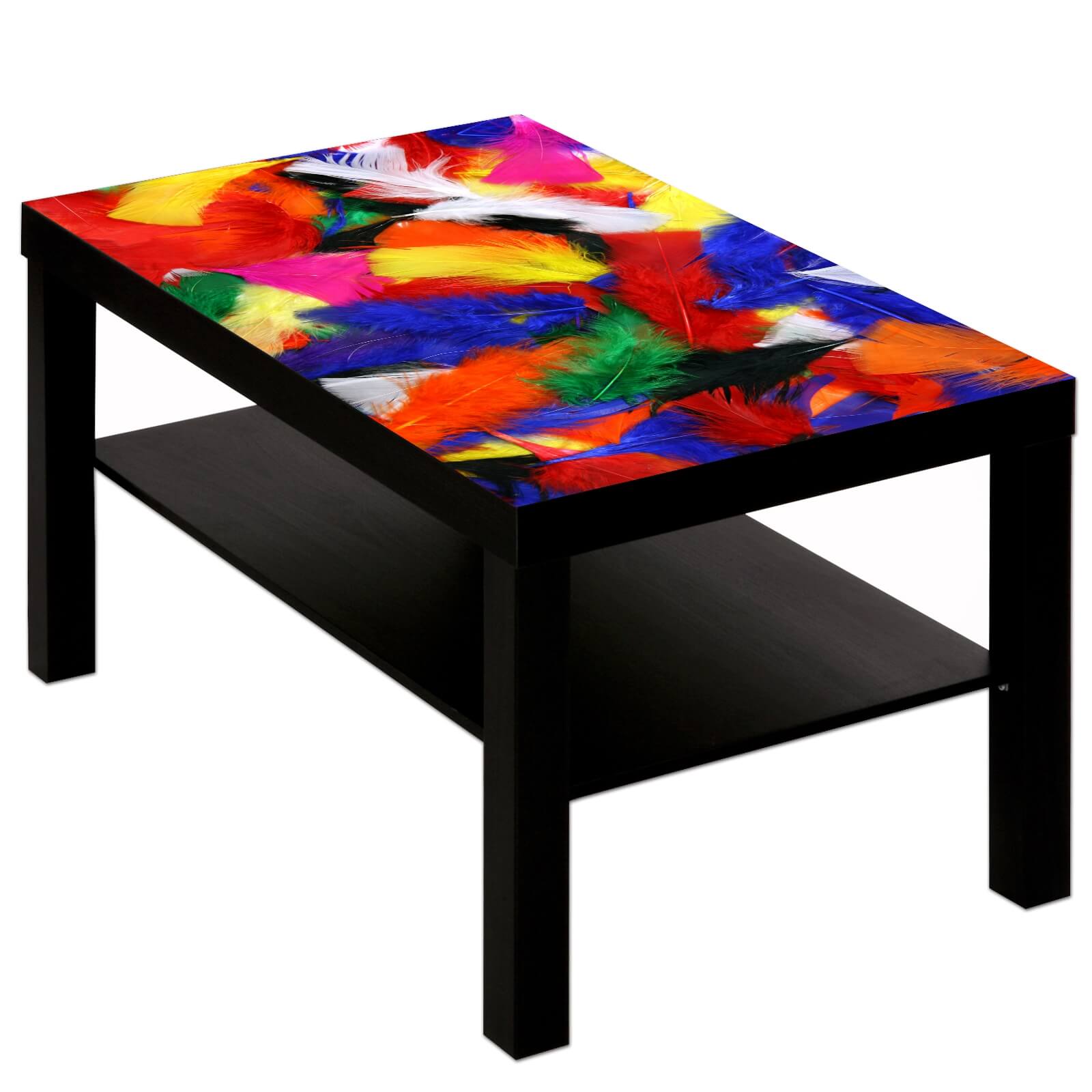 Couchtisch Tisch mit Motiv Bild Muster bunte Federn flauschig