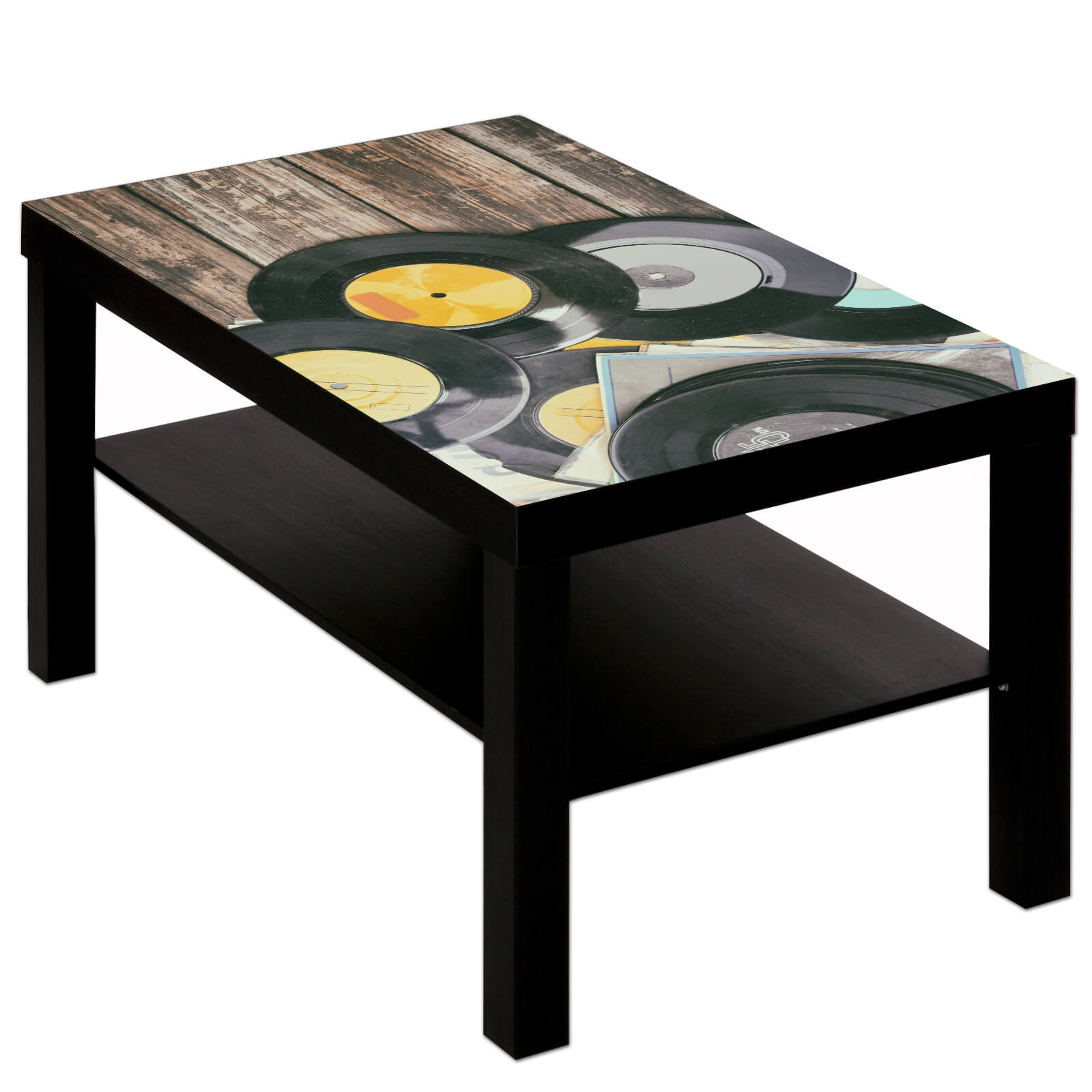 Couchtisch Tisch mit Motiv Bild Retro  Schallplatten Holz