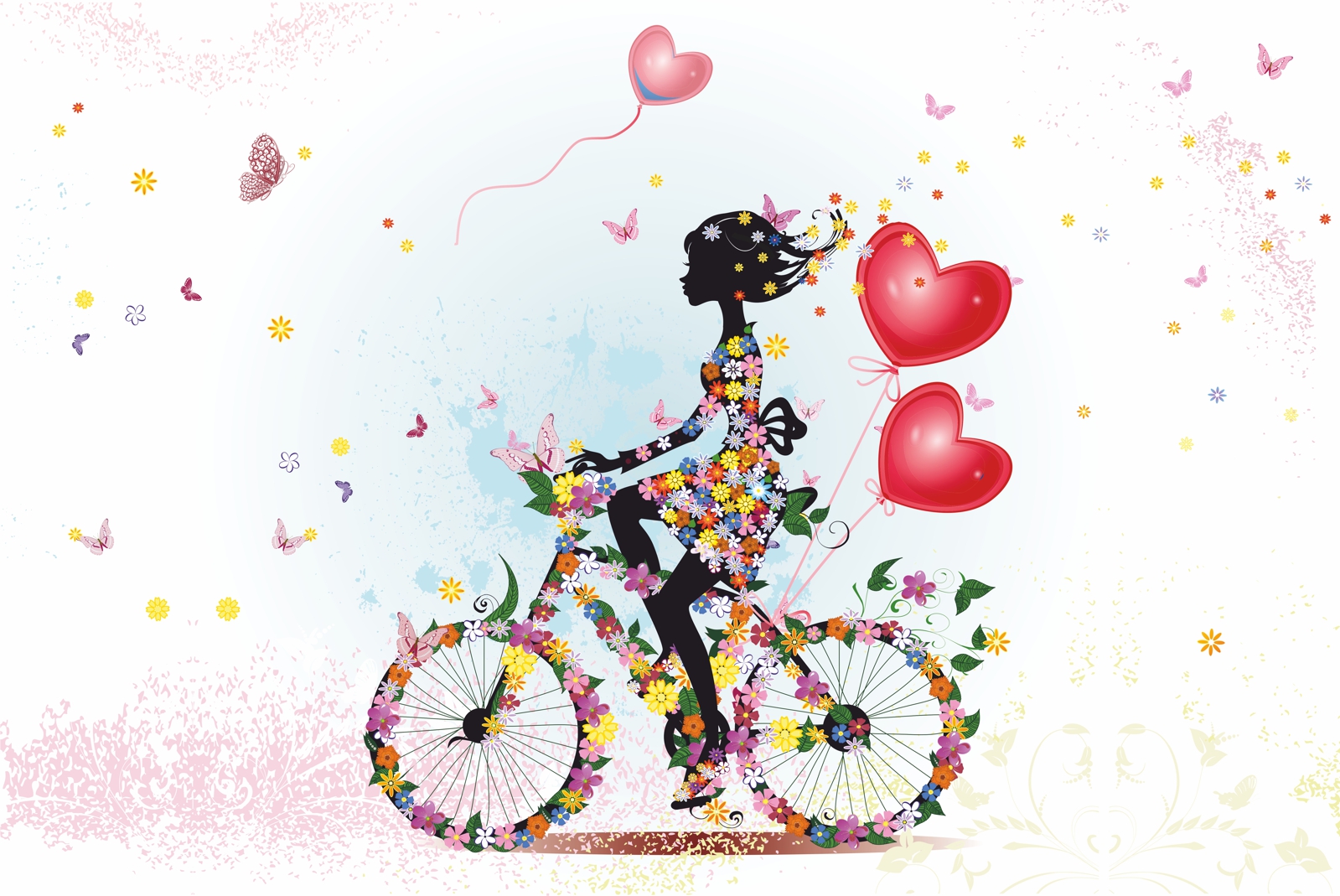 Magnettafel Pinnwand XXL Blumenmädchen Fahrrad Romantik