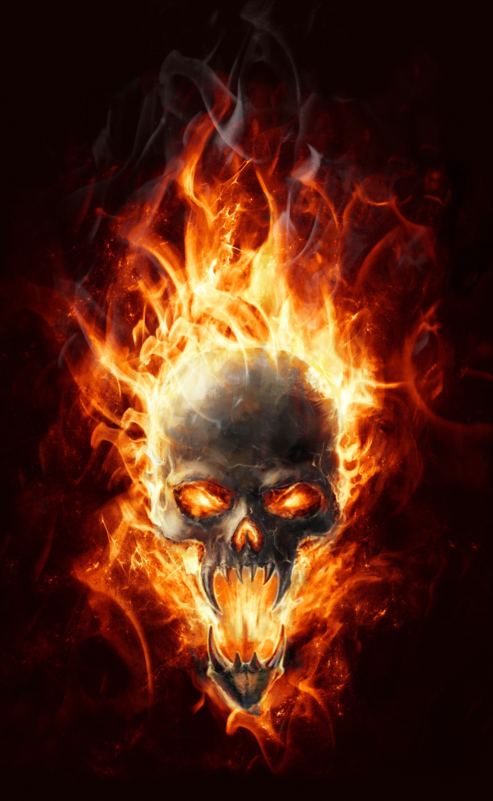 Couchtisch mit Motiv Gothic Hell Totenkopf in Flammen
