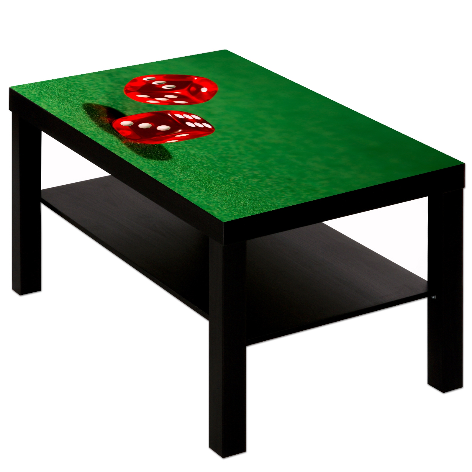 Couchtisch mit Motiv Casino Poker Würfel rot auf grün