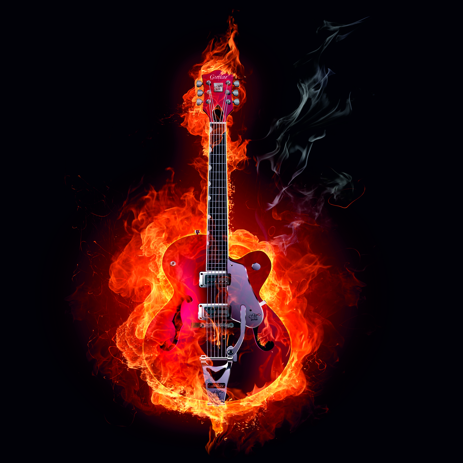 Beistelltisch Couchtisch mit Motiv Gitarre in Flammen