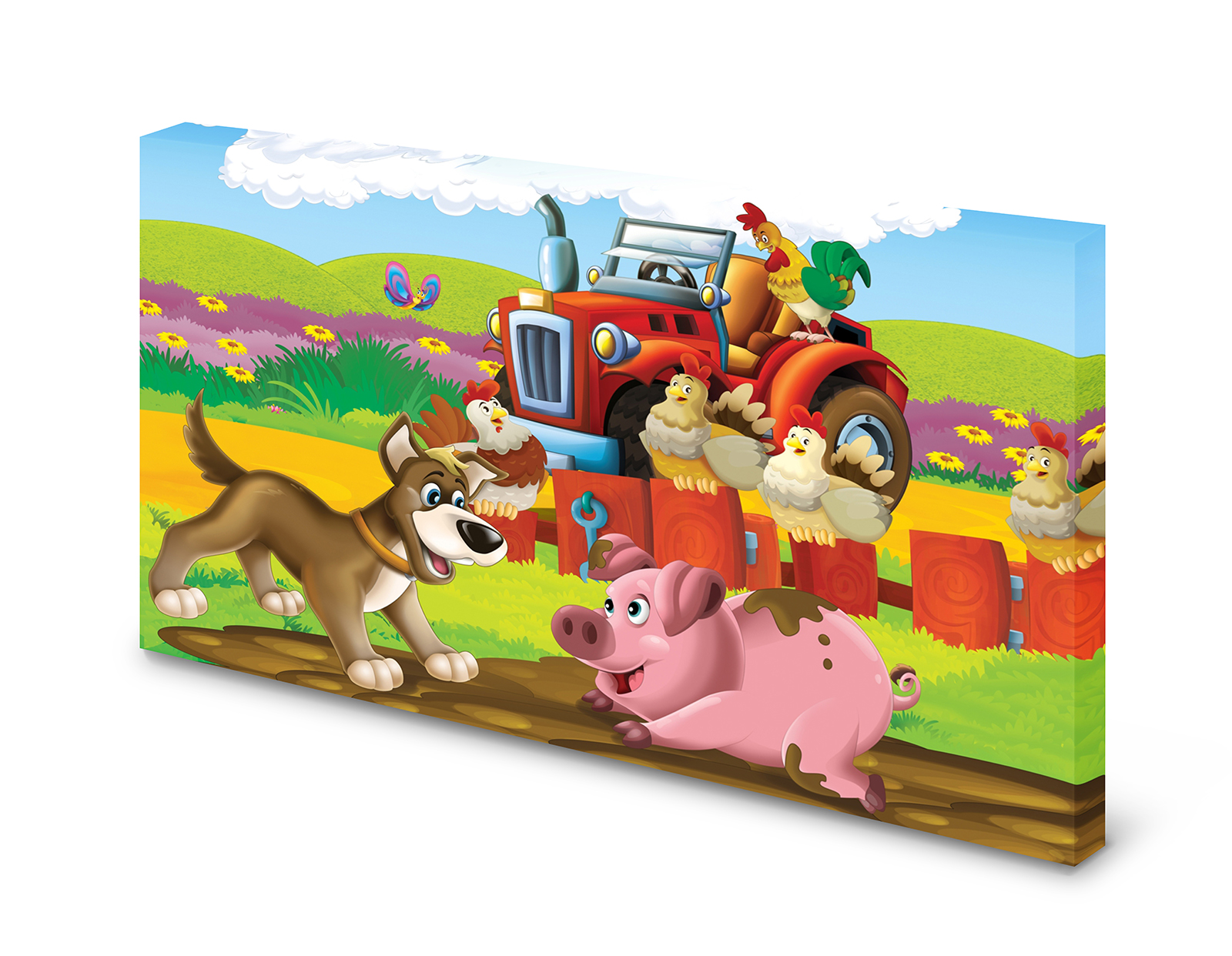 Magnettafel Pinnwand Bild   Roter Traktor Bauernhof Kinder gekantet